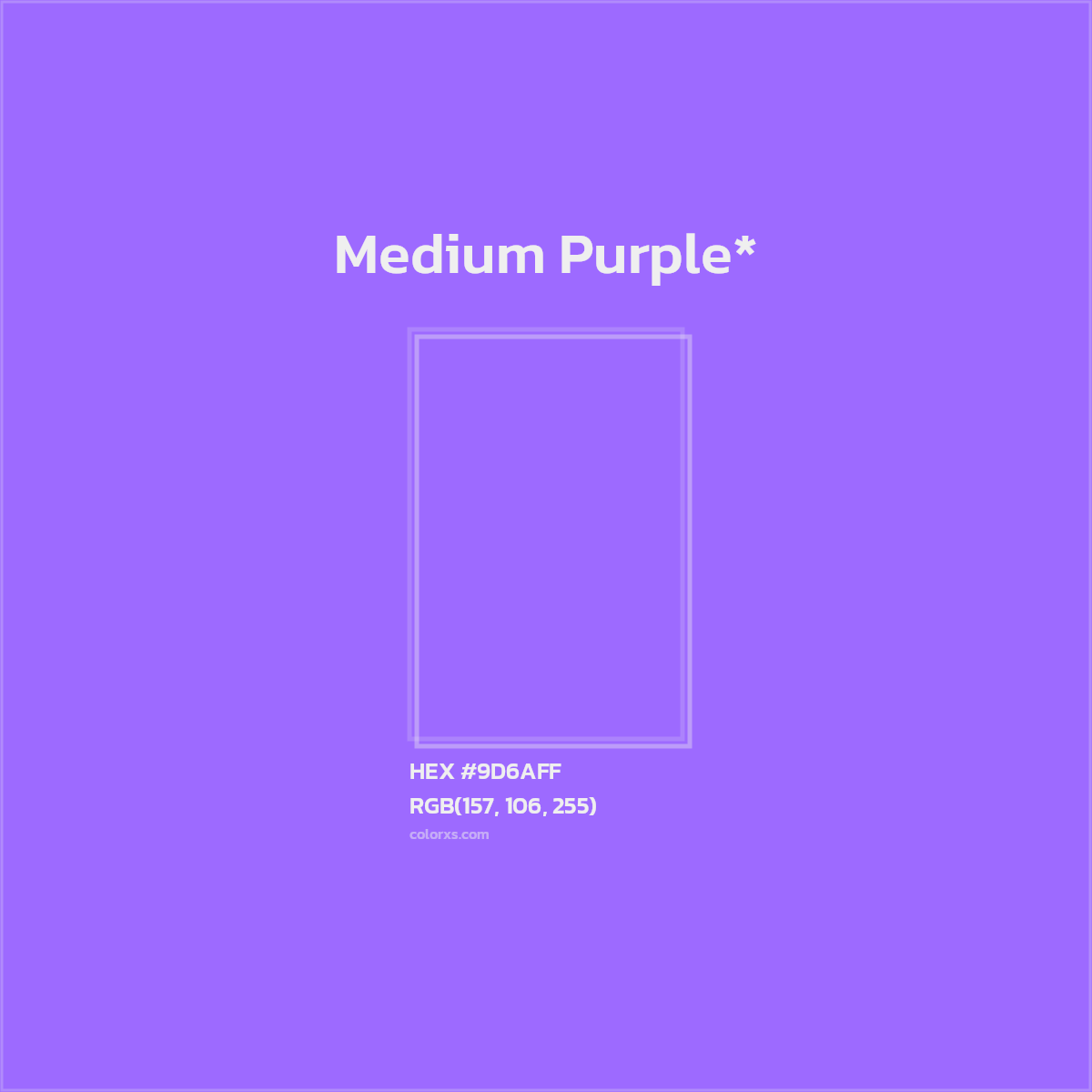 #9D6AFF hex color. RGB, RYB, CMYK, HSL, HSV codes and color conversions. Matching color names, palettes, paints.