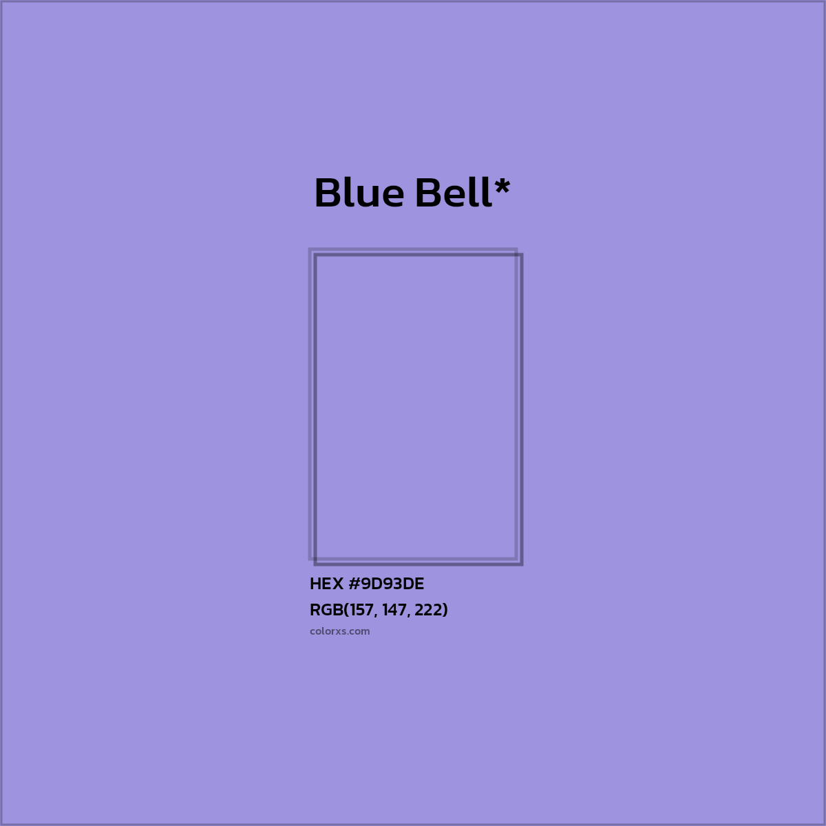 #9D93DE hex color. RGB, RYB, CMYK, HSL, HSV codes and color conversions. Matching color names, palettes, paints.
