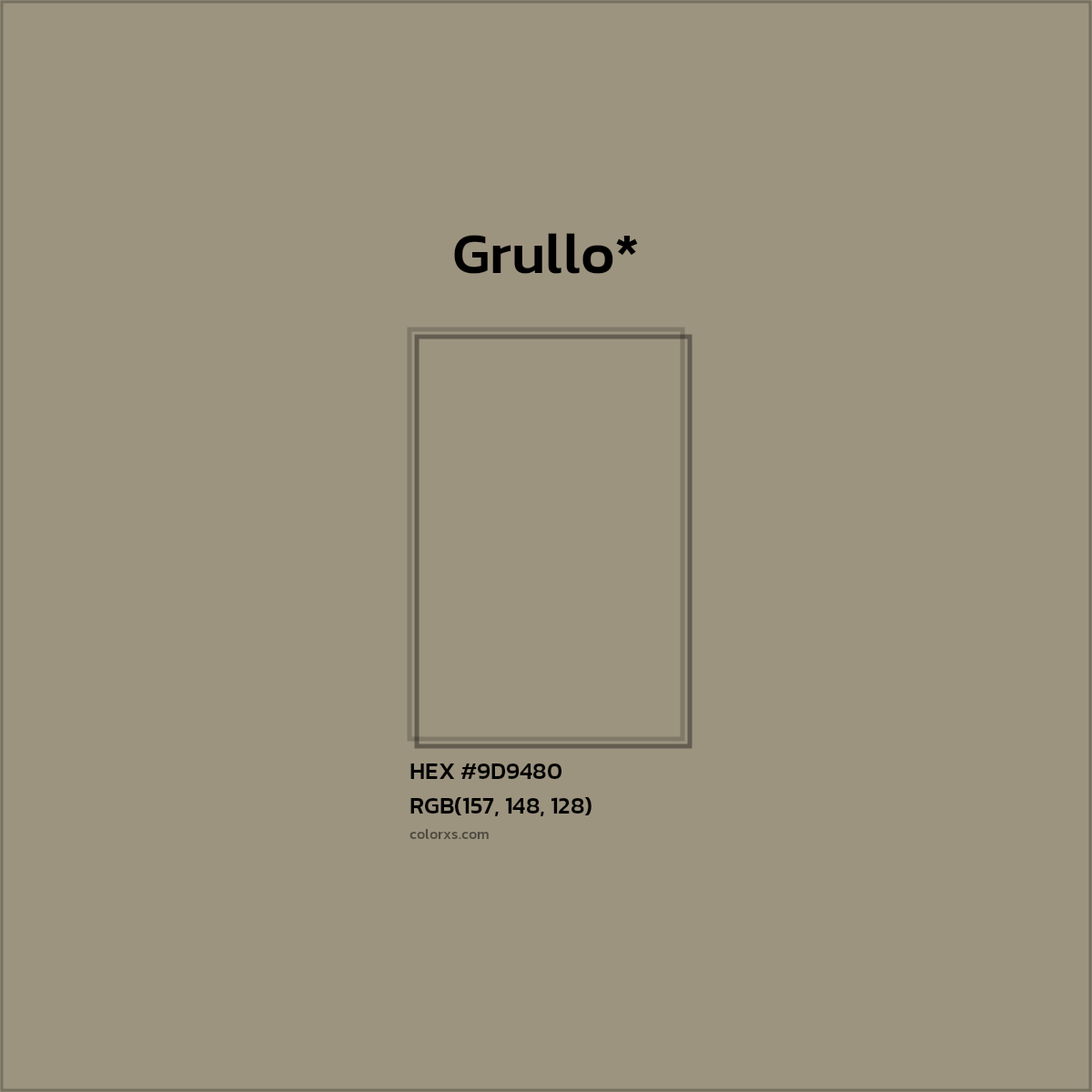 #9D9480 hex color. RGB, RYB, CMYK, HSL, HSV codes and color conversions. Matching color names, palettes, paints.