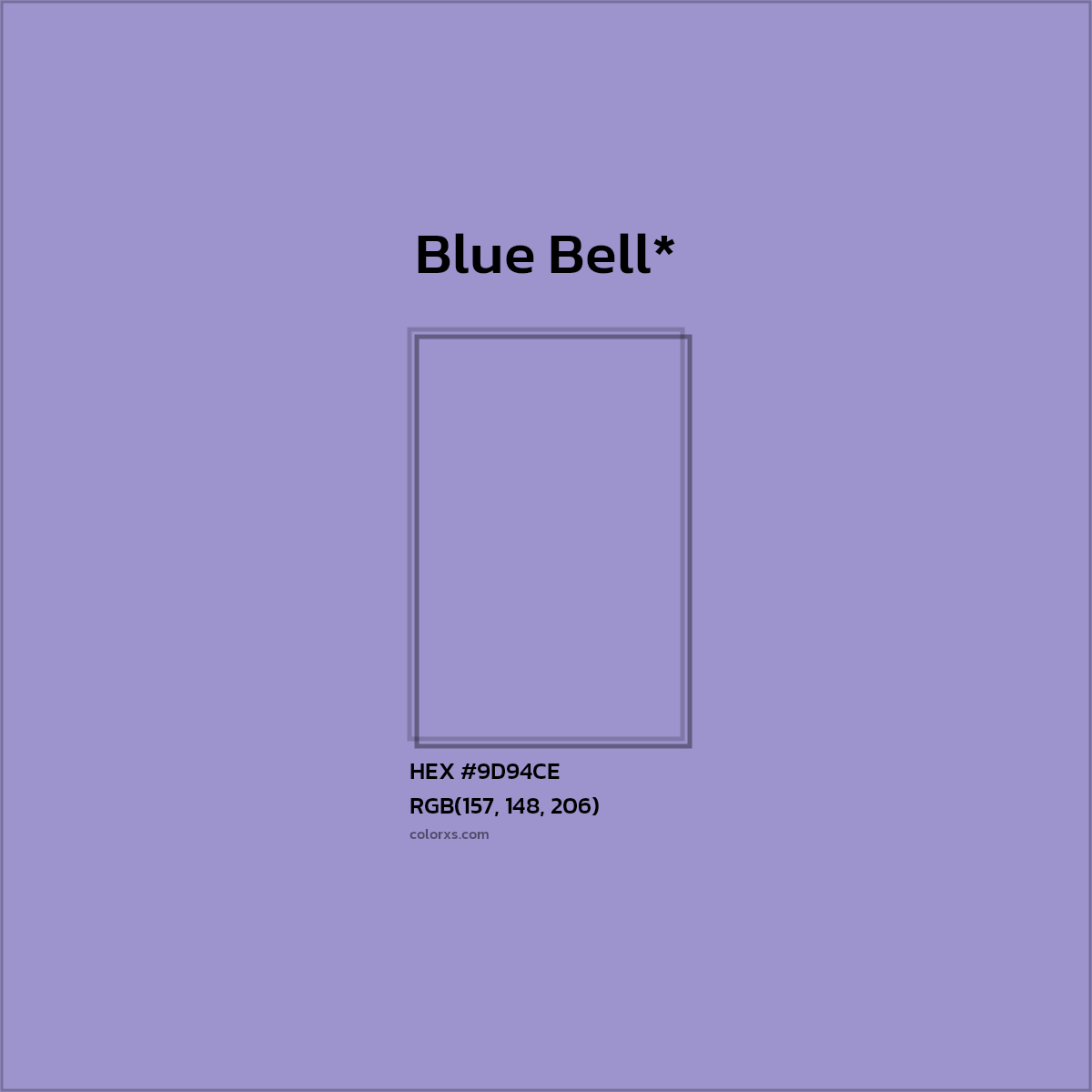 #9D94CE hex color. RGB, RYB, CMYK, HSL, HSV codes and color conversions. Matching color names, palettes, paints.