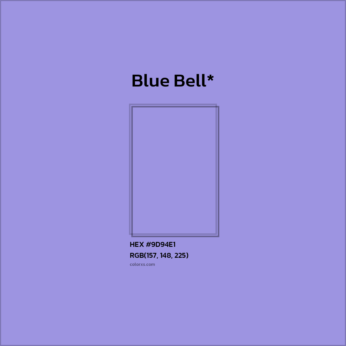 #9D94E1 hex color. RGB, RYB, CMYK, HSL, HSV codes and color conversions. Matching color names, palettes, paints.