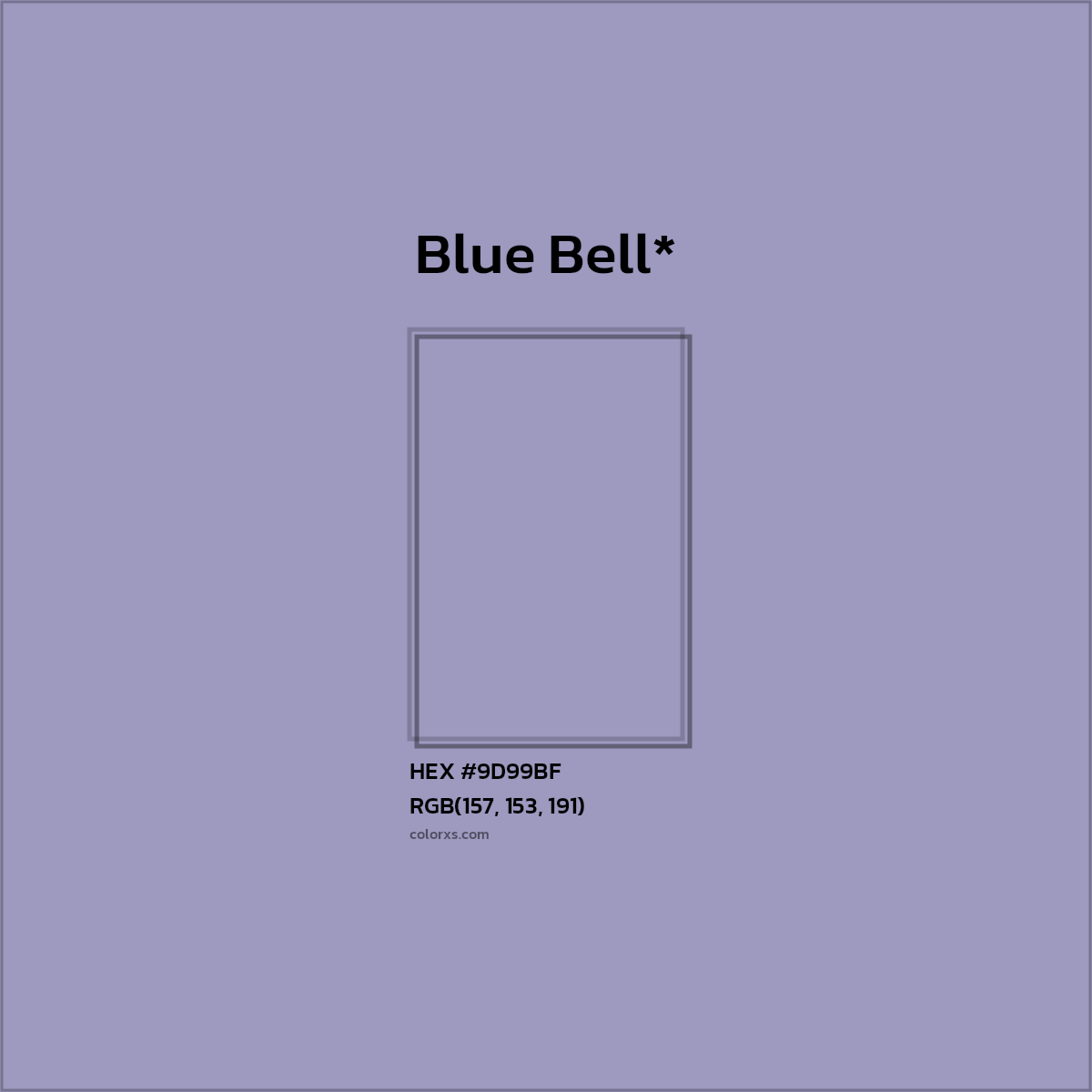 #9D99BF hex color. RGB, RYB, CMYK, HSL, HSV codes and color conversions. Matching color names, palettes, paints.