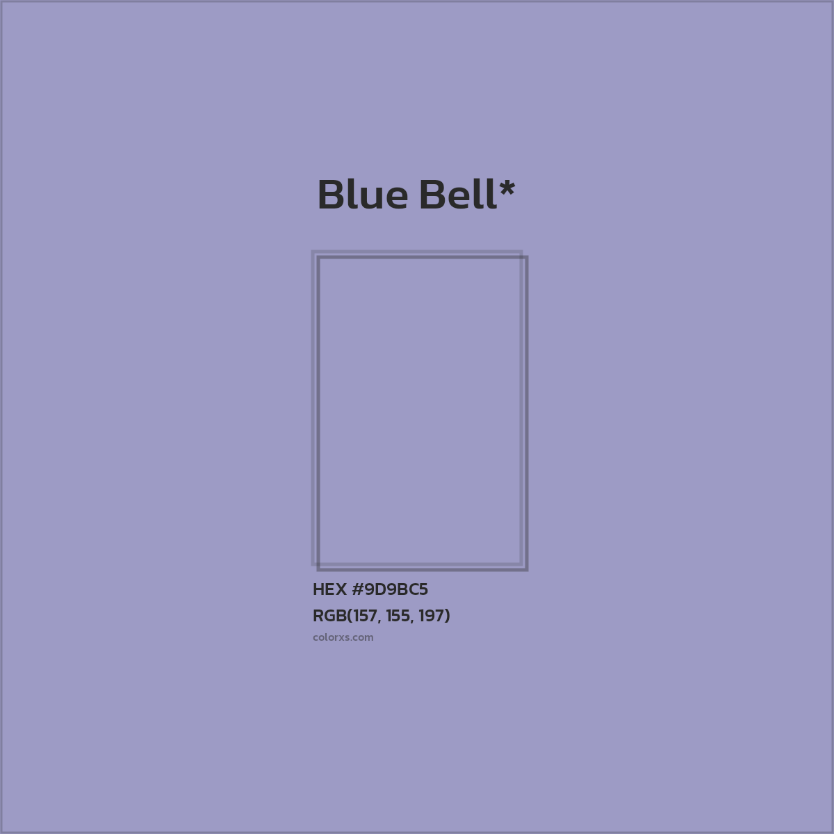 #9D9BC5 hex color. RGB, RYB, CMYK, HSL, HSV codes and color conversions. Matching color names, palettes, paints.