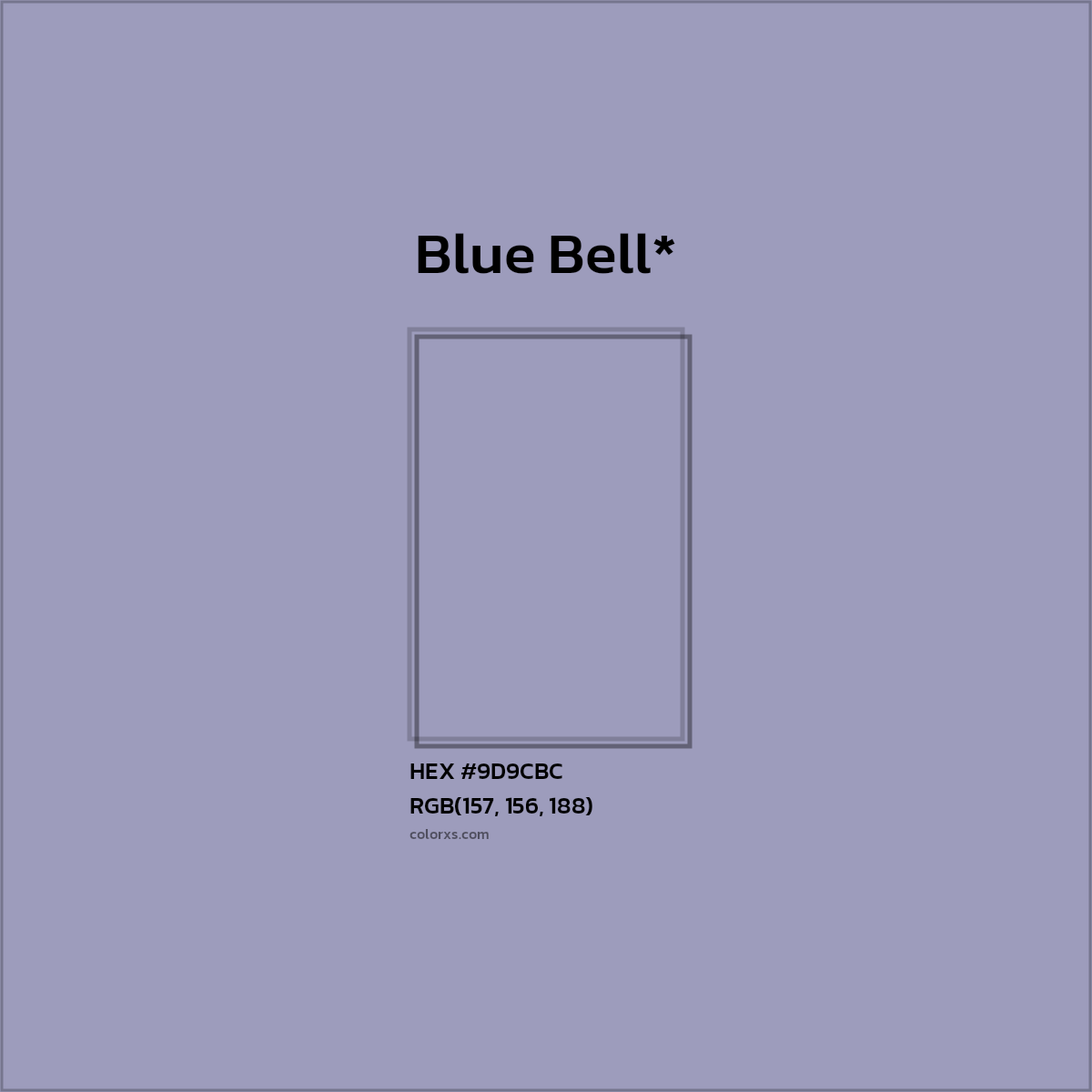 #9D9CBC hex color. RGB, RYB, CMYK, HSL, HSV codes and color conversions. Matching color names, palettes, paints.