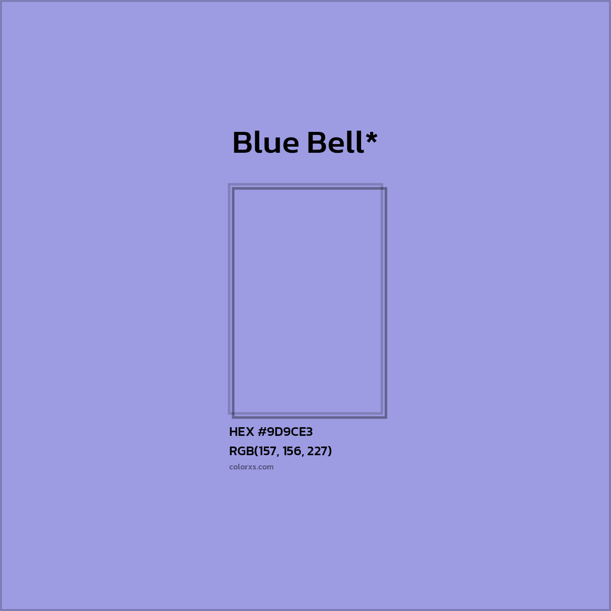 #9D9CE3 hex color. RGB, RYB, CMYK, HSL, HSV codes and color conversions. Matching color names, palettes, paints.