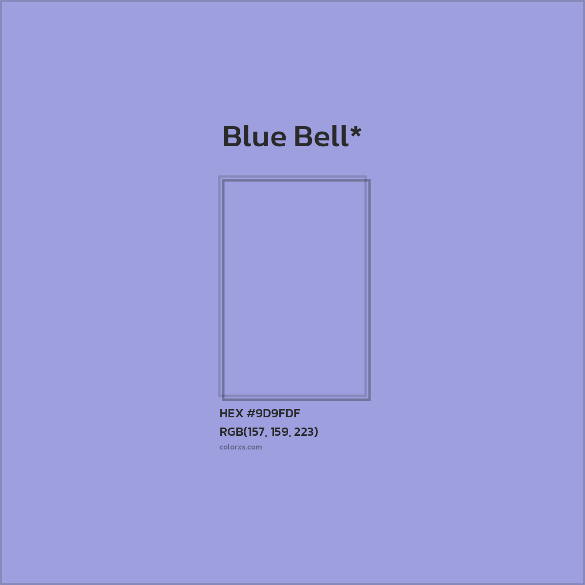 #9D9FDF hex color. RGB, RYB, CMYK, HSL, HSV codes and color conversions. Matching color names, palettes, paints.