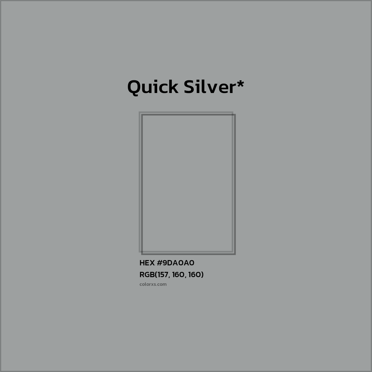 #9DA0A0 hex color. RGB, RYB, CMYK, HSL, HSV codes and color conversions. Matching color names, palettes, paints.