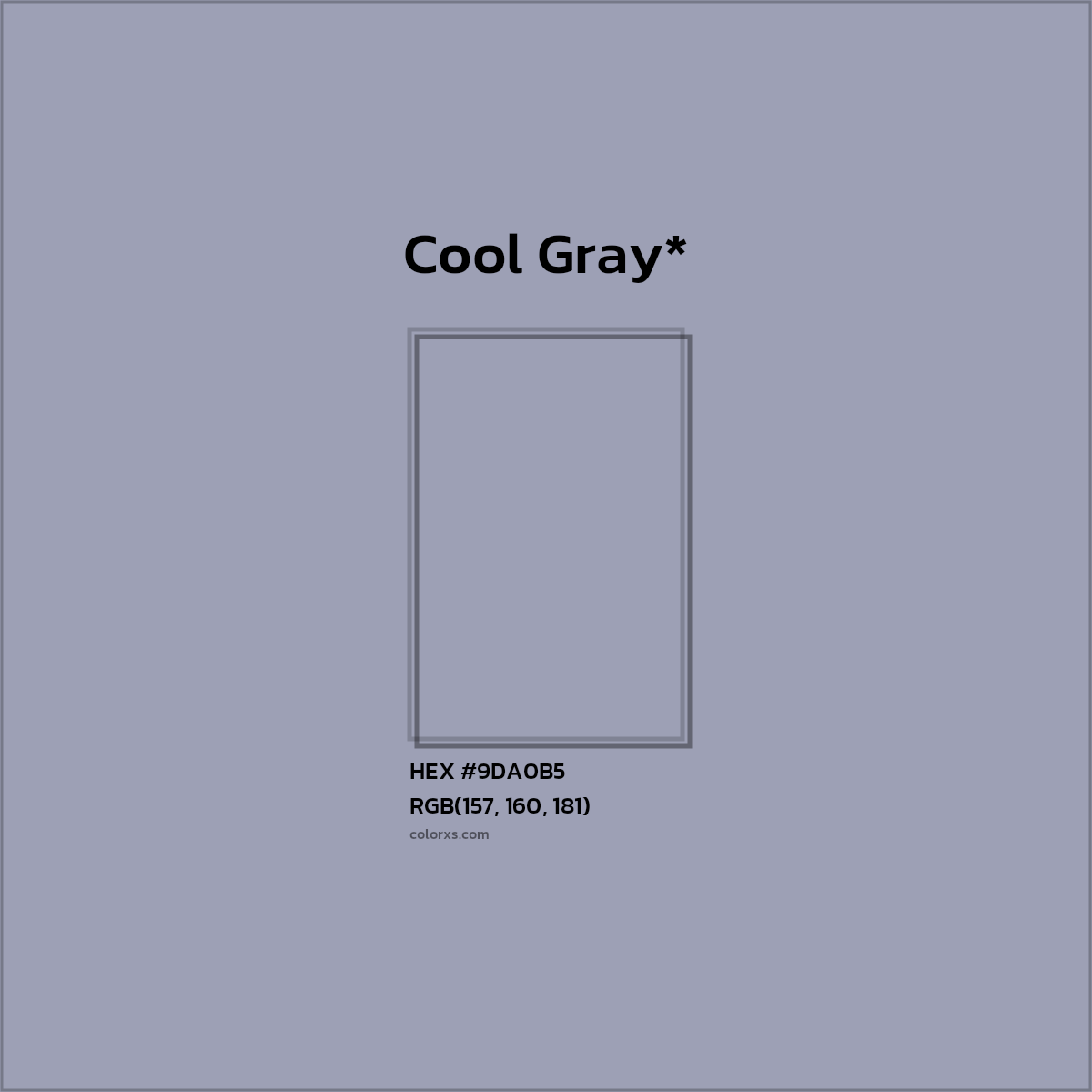 #9DA0B5 hex color. RGB, RYB, CMYK, HSL, HSV codes and color conversions. Matching color names, palettes, paints.