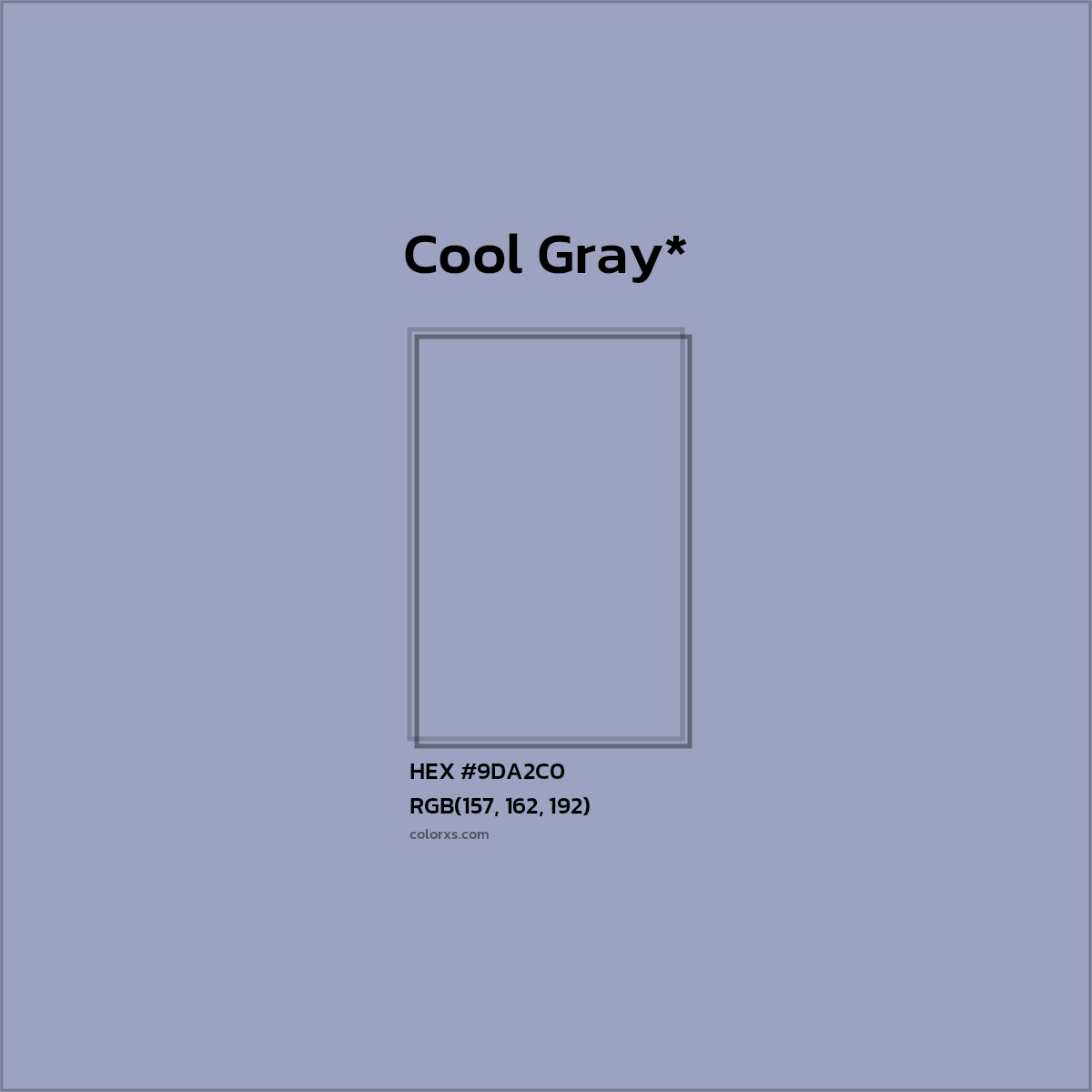 #9DA2C0 hex color. RGB, RYB, CMYK, HSL, HSV codes and color conversions. Matching color names, palettes, paints.