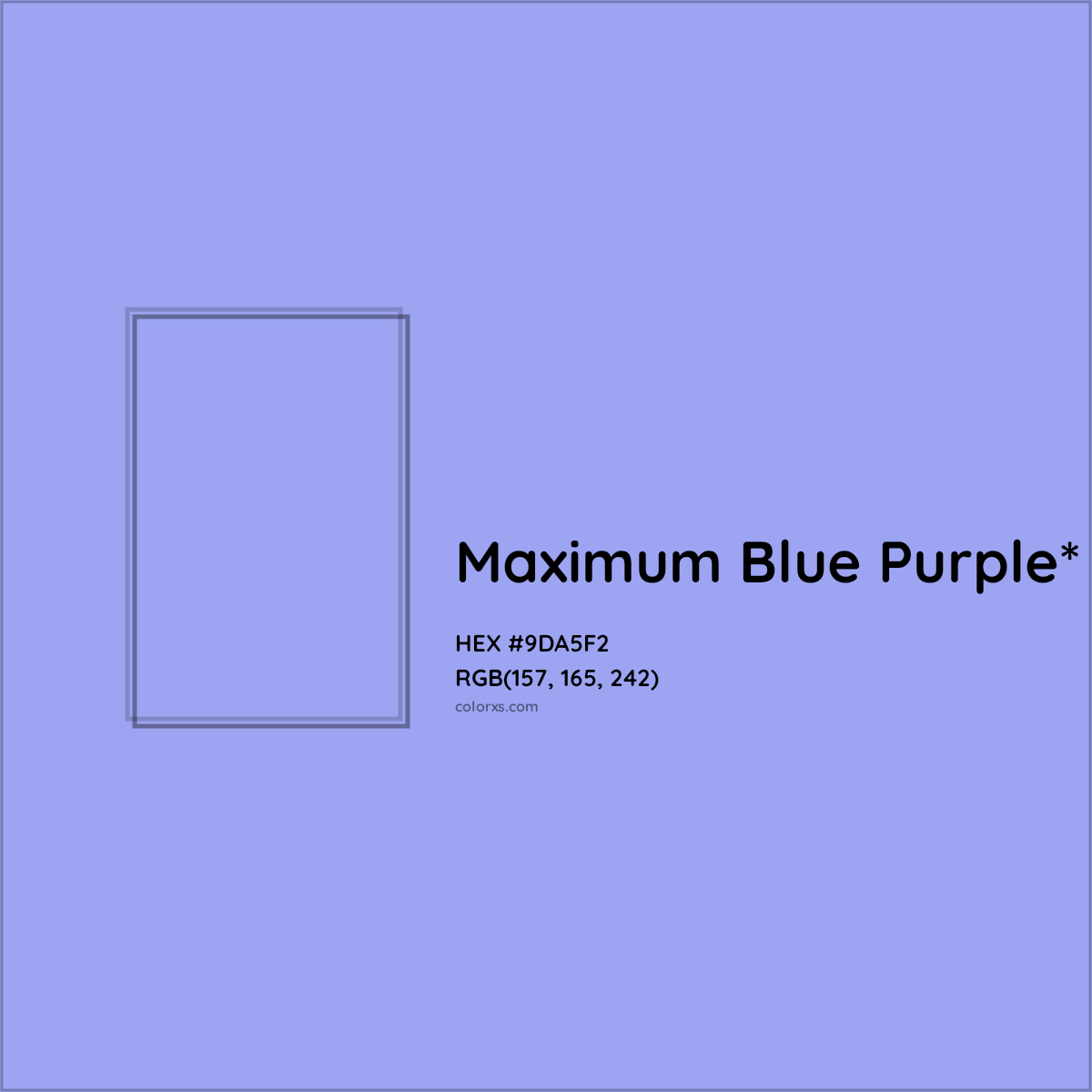 #9DA5F2 hex color. RGB, RYB, CMYK, HSL, HSV codes and color conversions. Matching color names, palettes, paints.