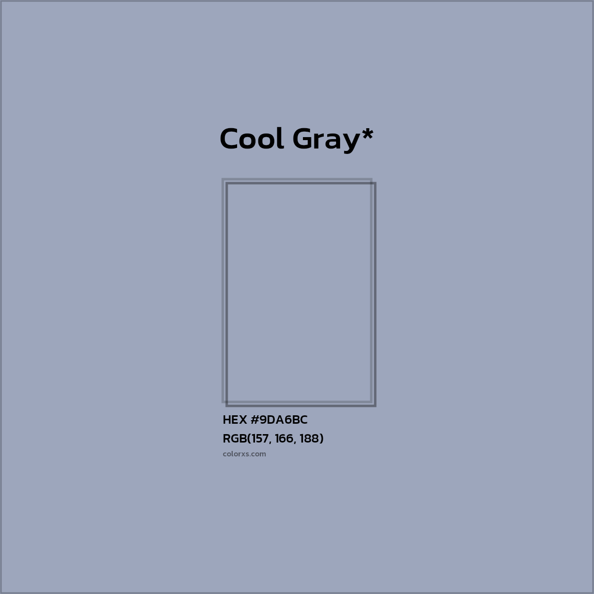 #9DA6BC hex color. RGB, RYB, CMYK, HSL, HSV codes and color conversions. Matching color names, palettes, paints.