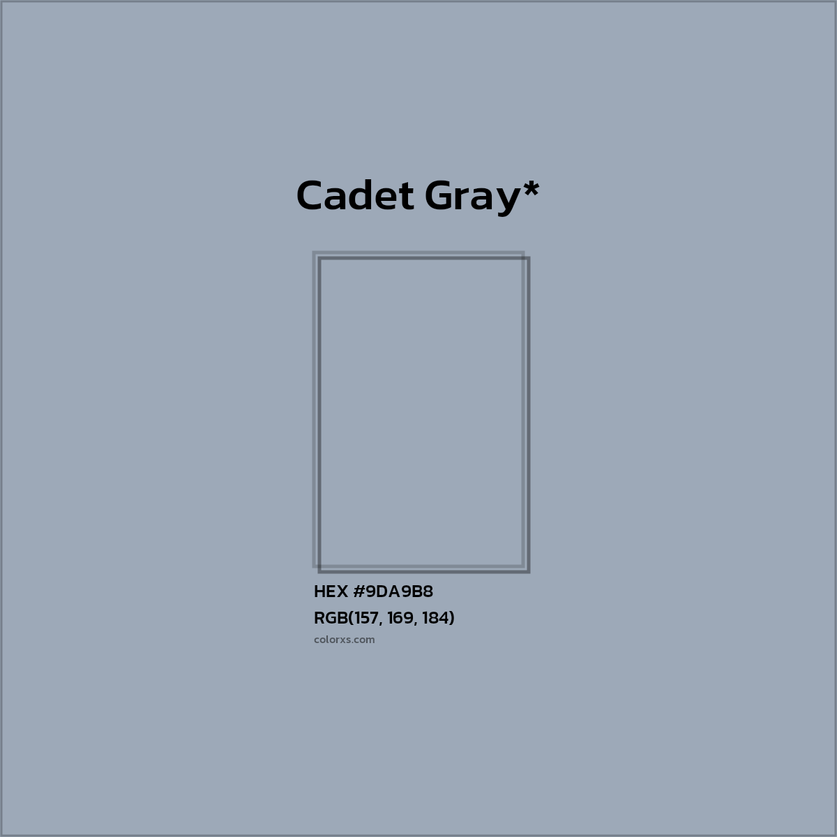 #9DA9B8 hex color. RGB, RYB, CMYK, HSL, HSV codes and color conversions. Matching color names, palettes, paints.