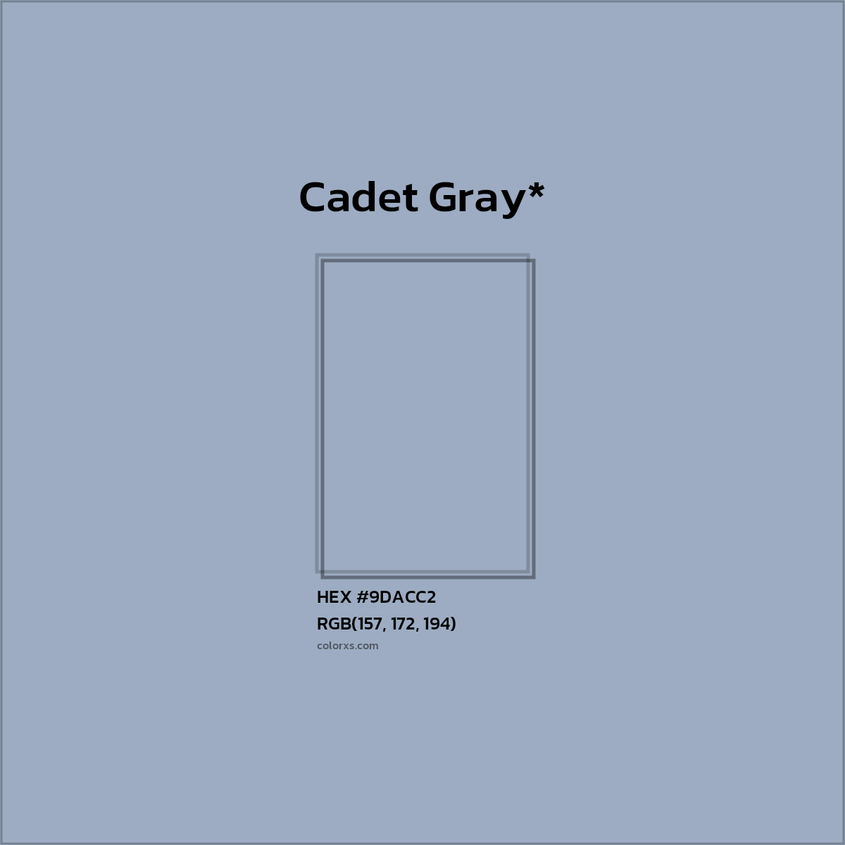 #9DACC2 hex color. RGB, RYB, CMYK, HSL, HSV codes and color conversions. Matching color names, palettes, paints.