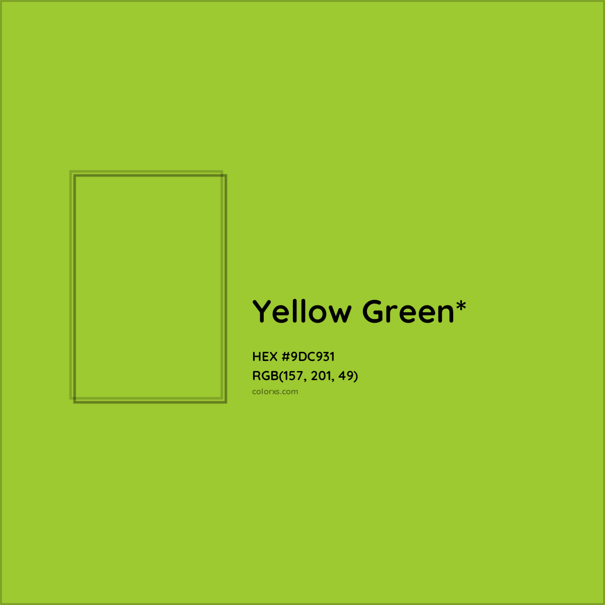 #9DC931 hex color. RGB, RYB, CMYK, HSL, HSV codes and color conversions. Matching color names, palettes, paints.