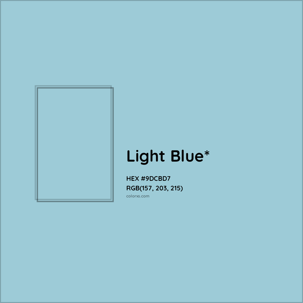 #9DCBD7 hex color. RGB, RYB, CMYK, HSL, HSV codes and color conversions. Matching color names, palettes, paints.