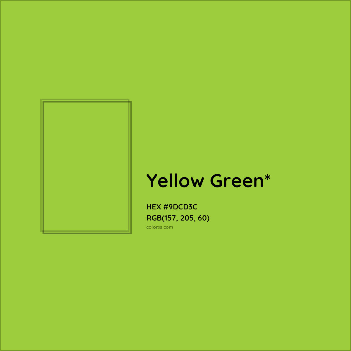#9DCD3C hex color. RGB, RYB, CMYK, HSL, HSV codes and color conversions. Matching color names, palettes, paints.