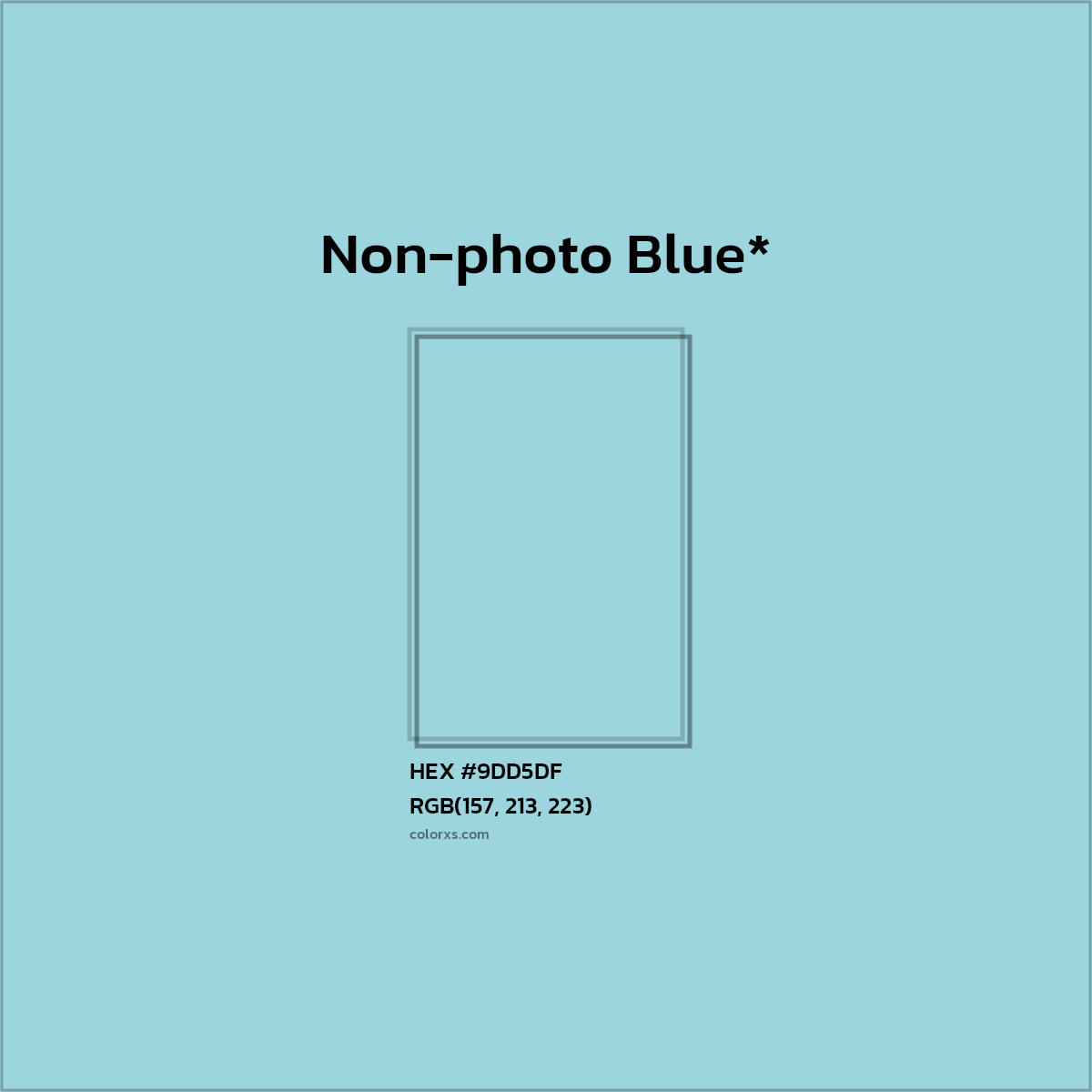 #9DD5DF hex color. RGB, RYB, CMYK, HSL, HSV codes and color conversions. Matching color names, palettes, paints.
