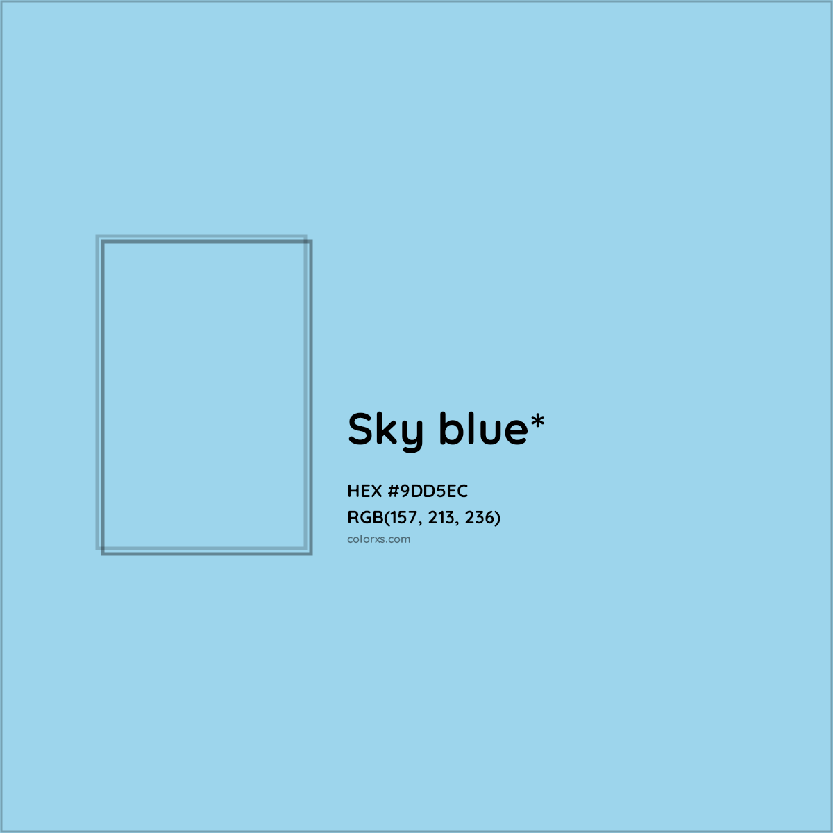 #9DD5EC hex color. RGB, RYB, CMYK, HSL, HSV codes and color conversions. Matching color names, palettes, paints.