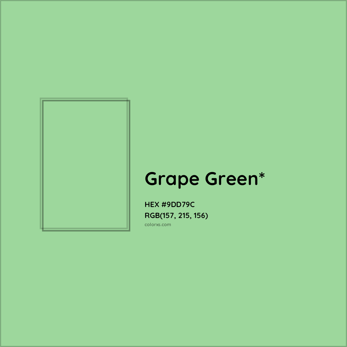 #9DD79C hex color. RGB, RYB, CMYK, HSL, HSV codes and color conversions. Matching color names, palettes, paints.