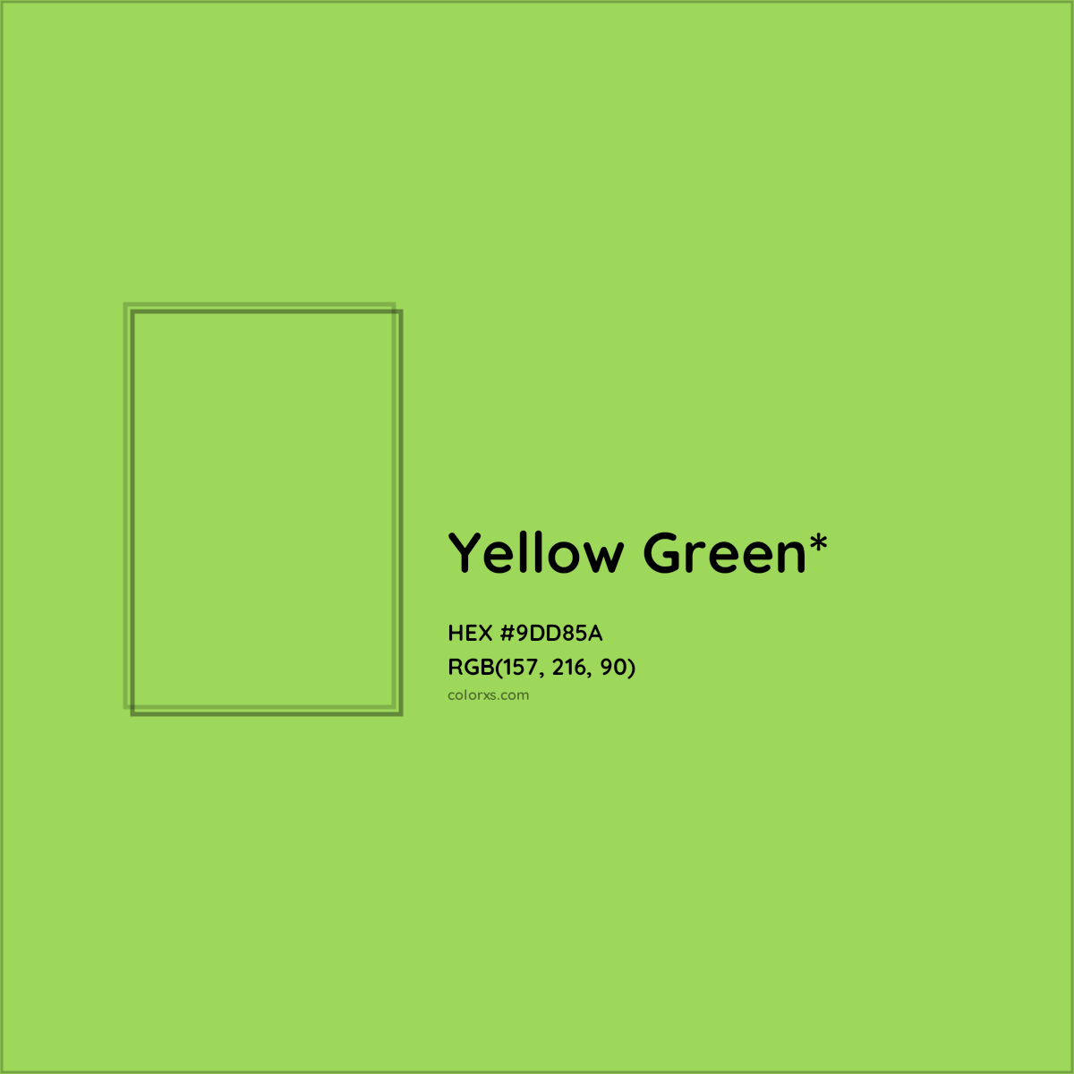 #9DD85A hex color. RGB, RYB, CMYK, HSL, HSV codes and color conversions. Matching color names, palettes, paints.