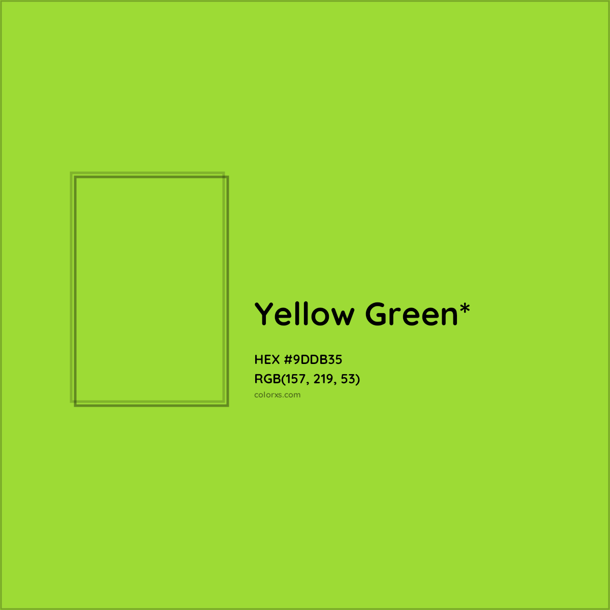 #9DDB35 hex color. RGB, RYB, CMYK, HSL, HSV codes and color conversions. Matching color names, palettes, paints.