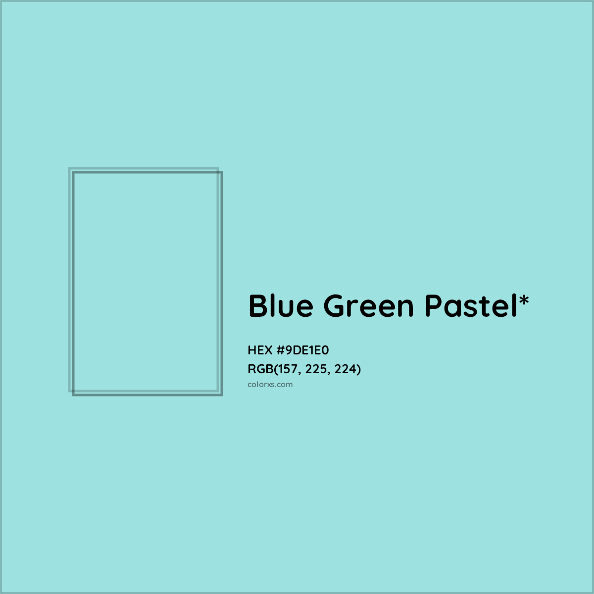#9DE1E0 hex color. RGB, RYB, CMYK, HSL, HSV codes and color conversions. Matching color names, palettes, paints.