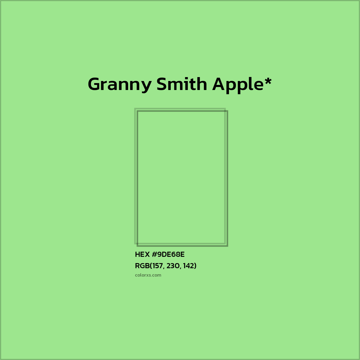 #9DE68E hex color. RGB, RYB, CMYK, HSL, HSV codes and color conversions. Matching color names, palettes, paints.