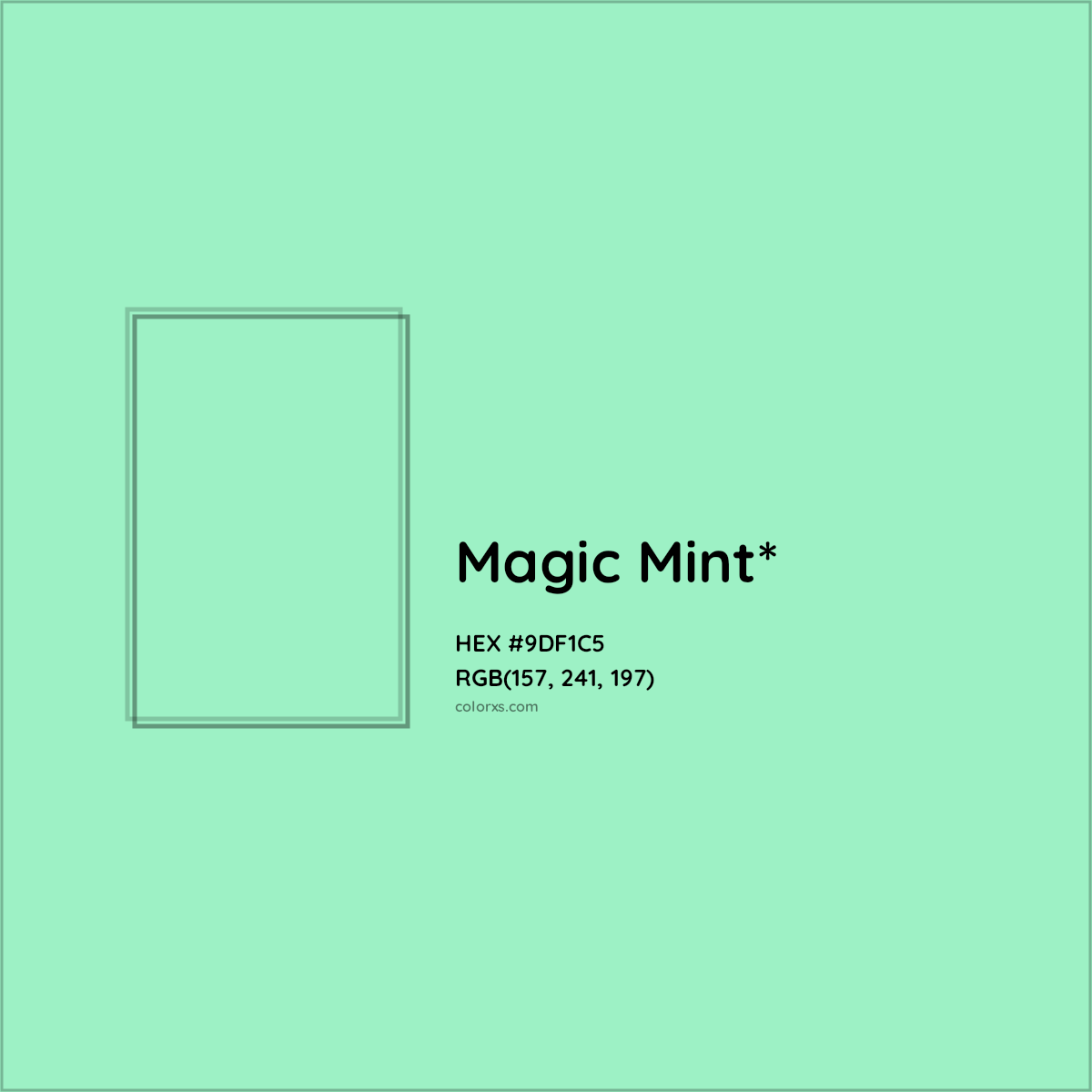 #9DF1C5 hex color. RGB, RYB, CMYK, HSL, HSV codes and color conversions. Matching color names, palettes, paints.