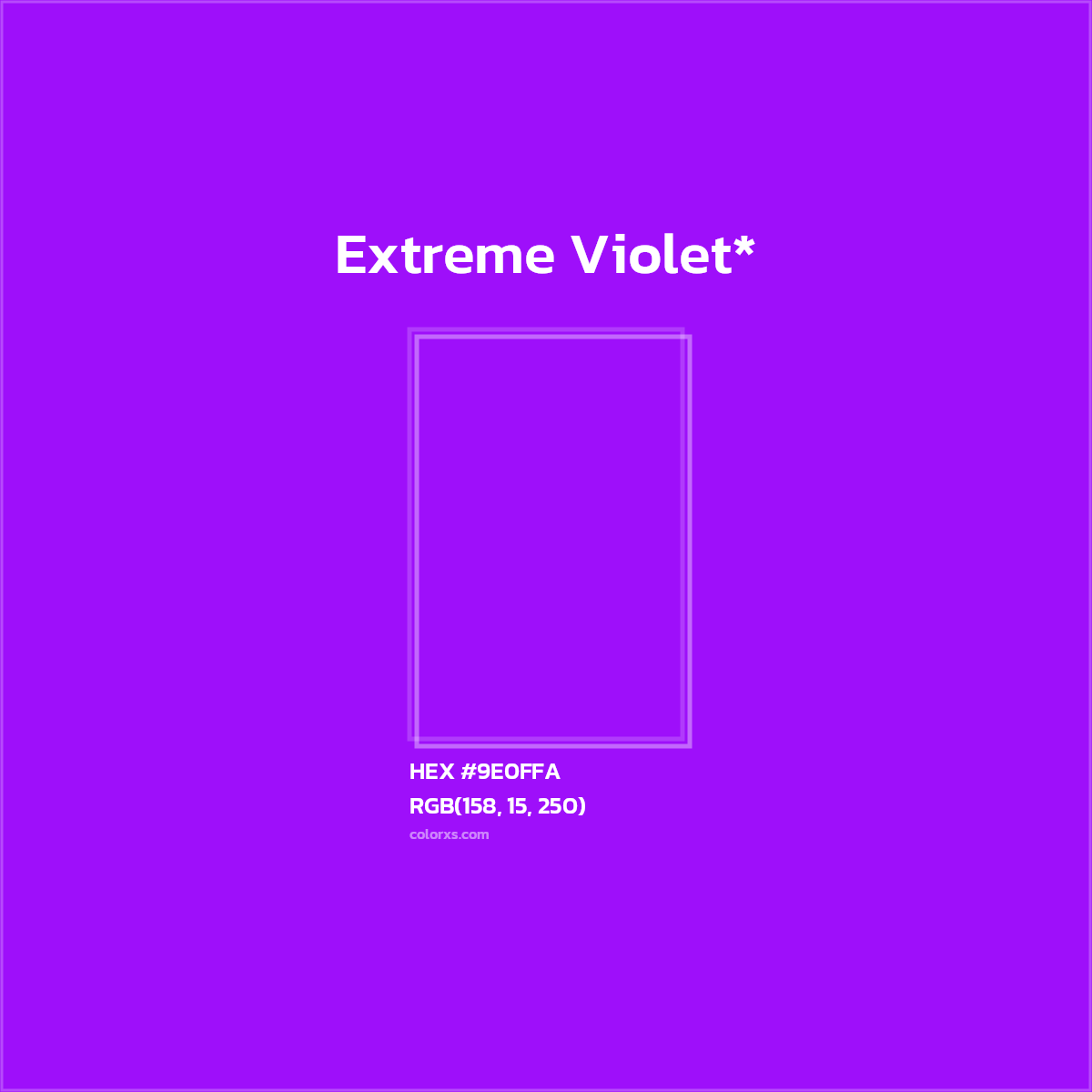 #9E0FFA hex color. RGB, RYB, CMYK, HSL, HSV codes and color conversions. Matching color names, palettes, paints.