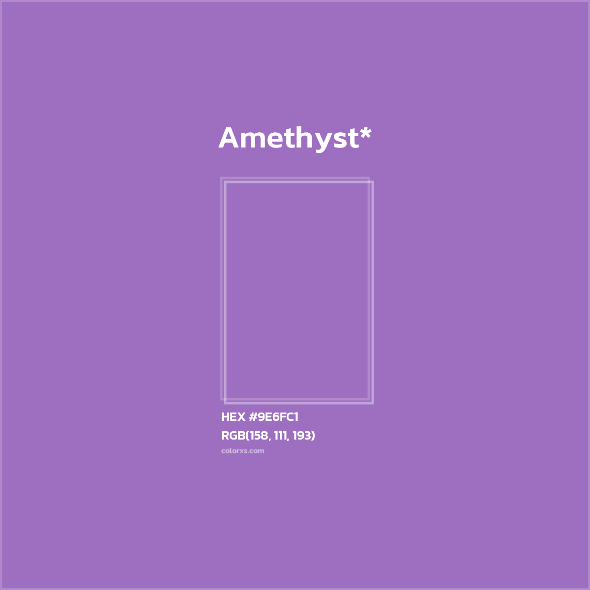 #9E6FC1 hex color. RGB, RYB, CMYK, HSL, HSV codes and color conversions. Matching color names, palettes, paints.