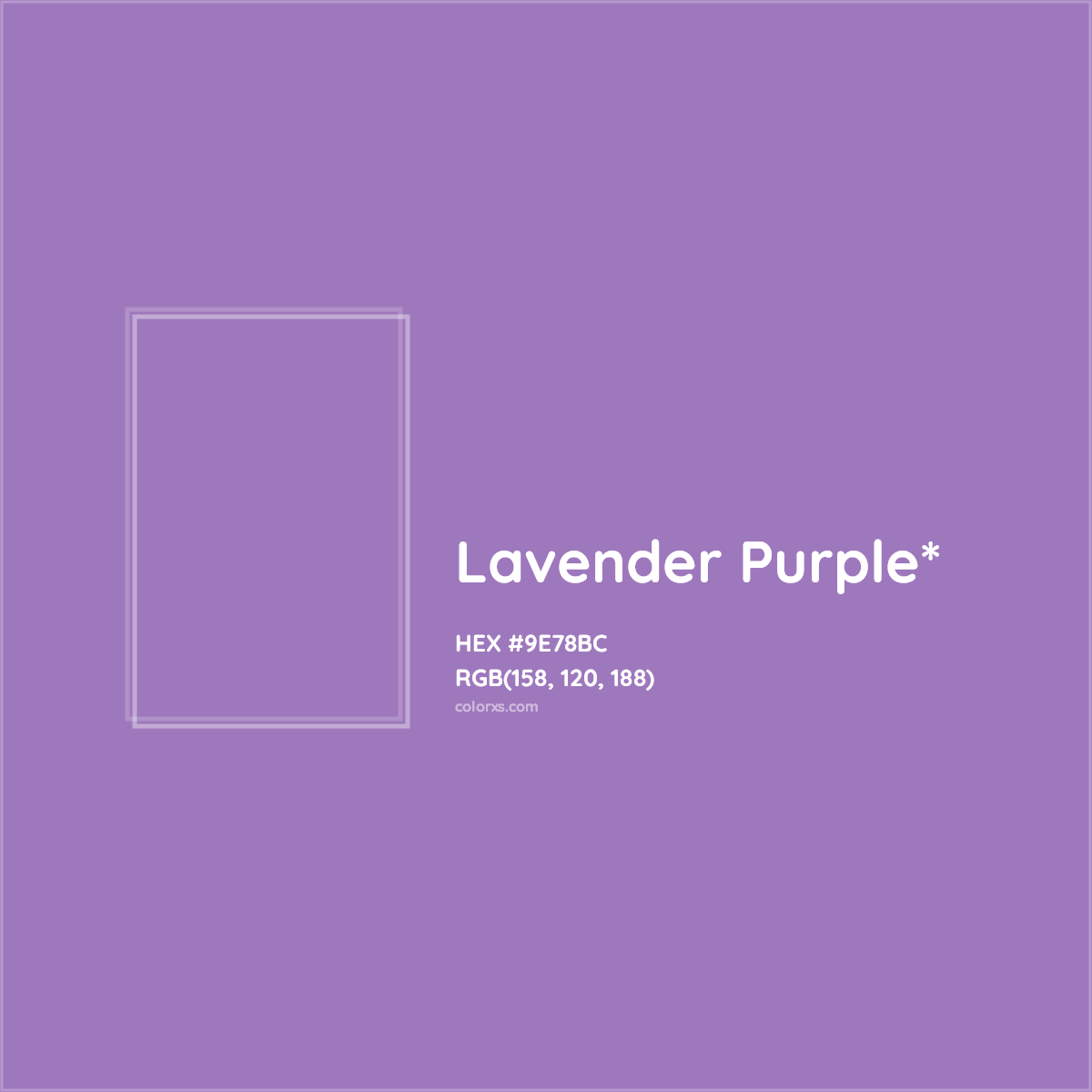 #9E78BC hex color. RGB, RYB, CMYK, HSL, HSV codes and color conversions. Matching color names, palettes, paints.