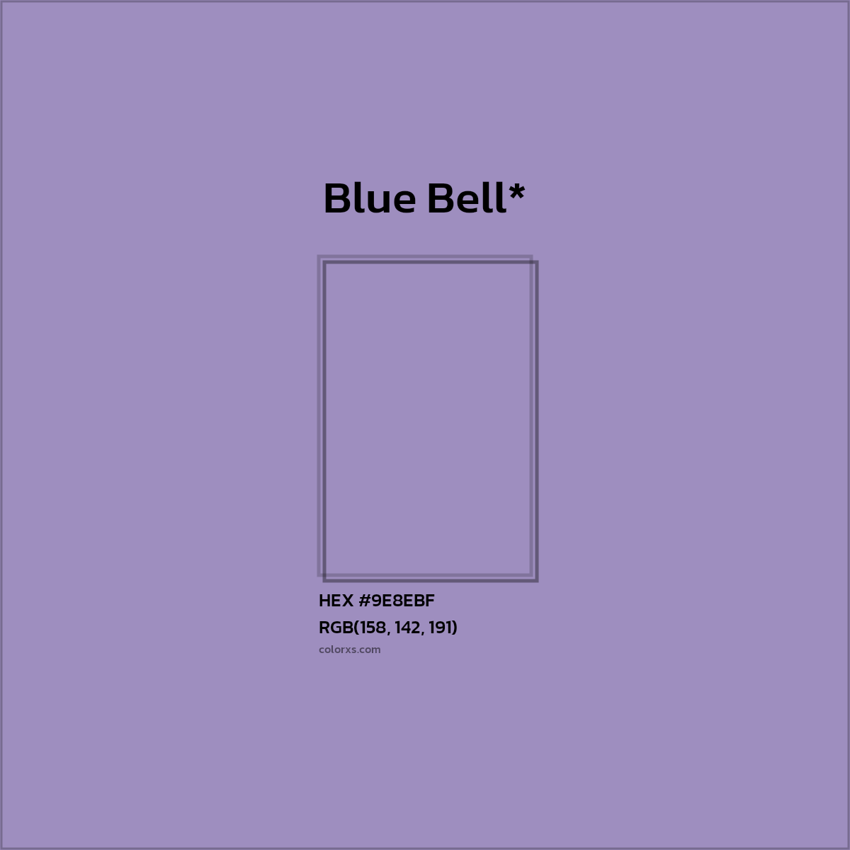 #9E8EBF hex color. RGB, RYB, CMYK, HSL, HSV codes and color conversions. Matching color names, palettes, paints.