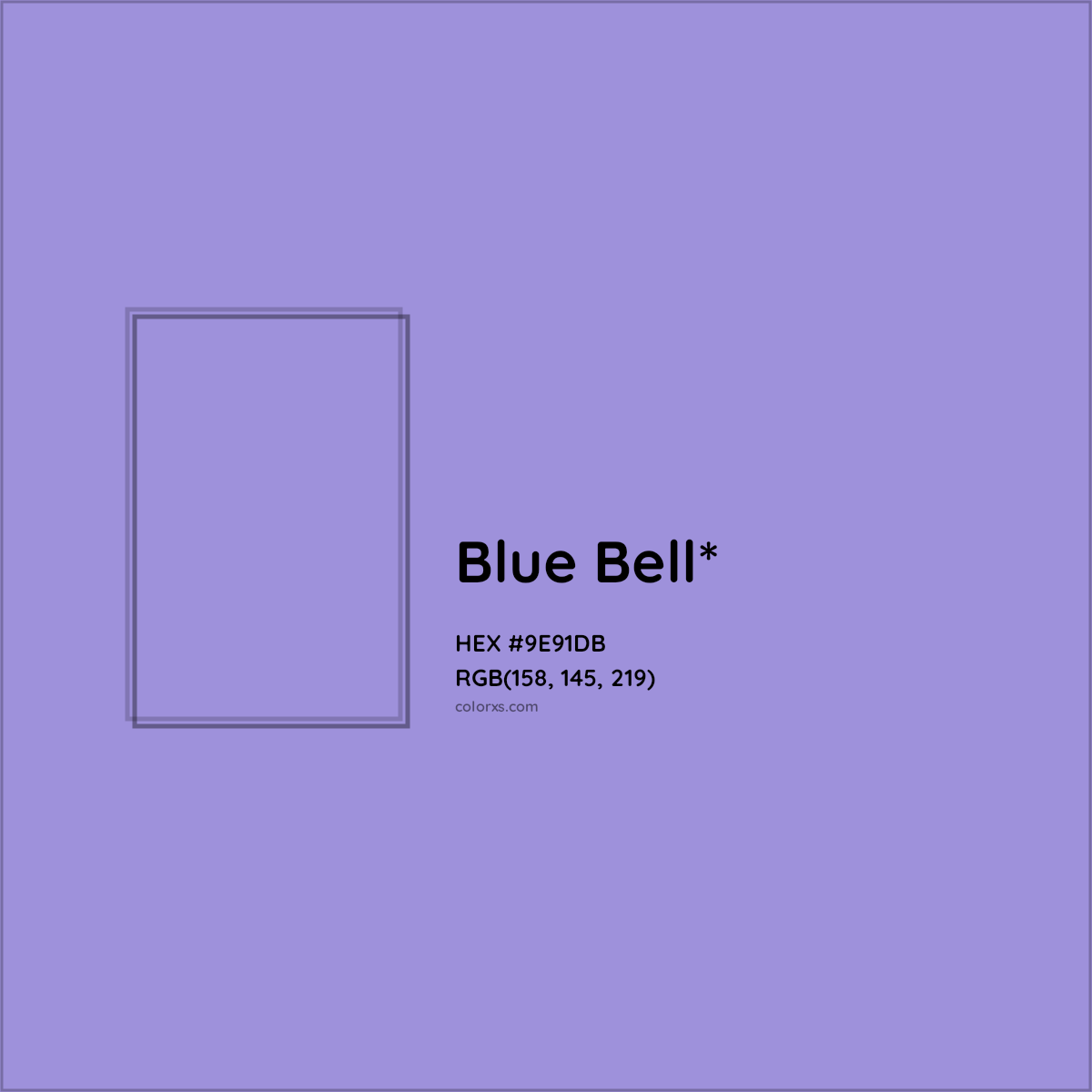 #9E91DB hex color. RGB, RYB, CMYK, HSL, HSV codes and color conversions. Matching color names, palettes, paints.