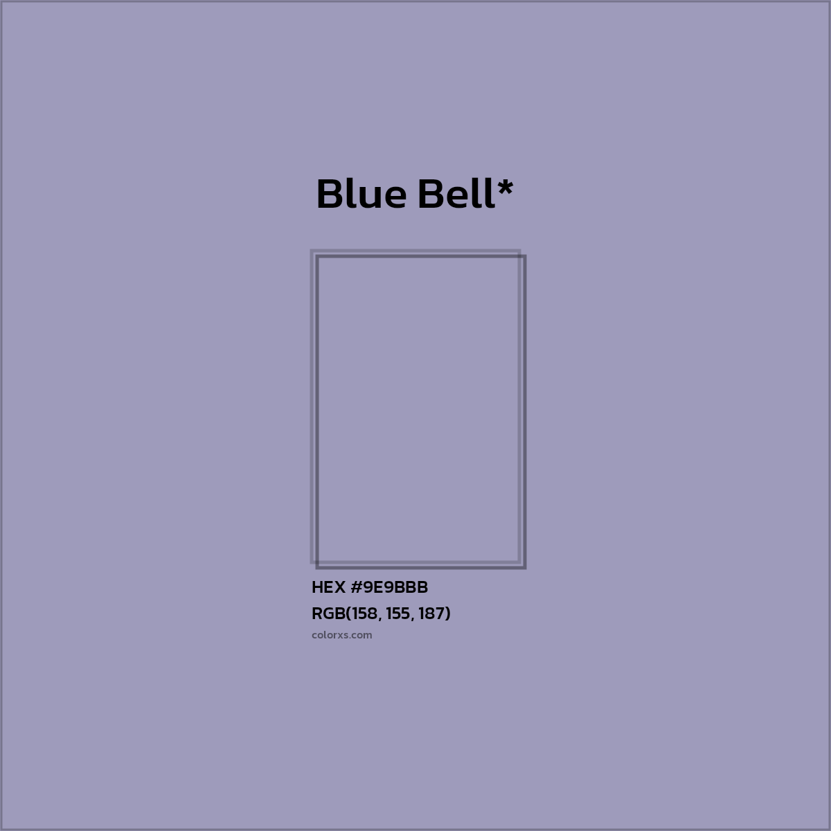 #9E9BBB hex color. RGB, RYB, CMYK, HSL, HSV codes and color conversions. Matching color names, palettes, paints.