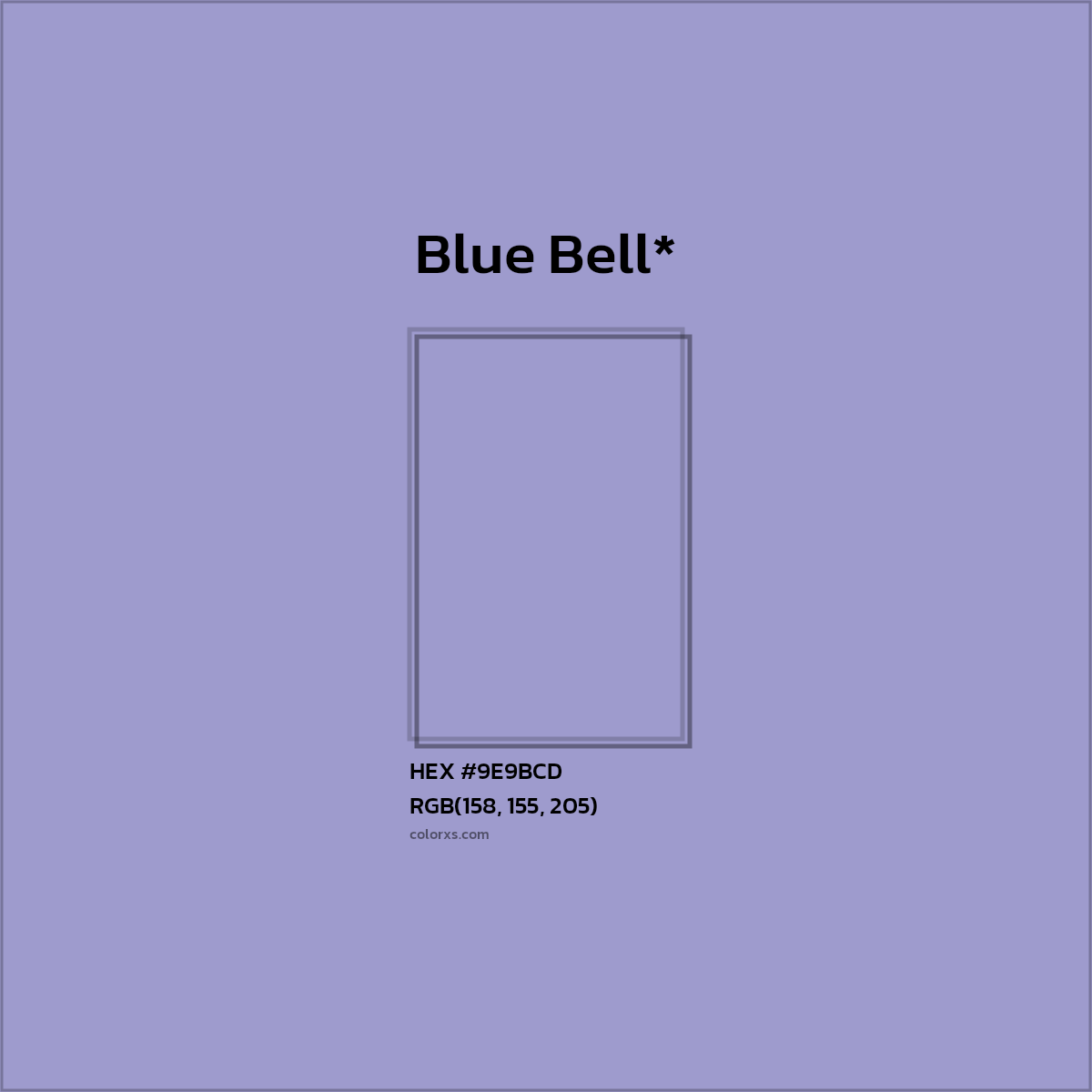 #9E9BCD hex color. RGB, RYB, CMYK, HSL, HSV codes and color conversions. Matching color names, palettes, paints.