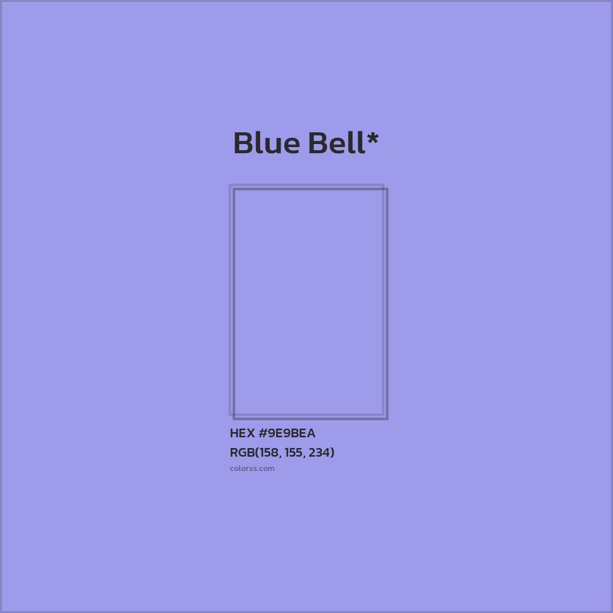 #9E9BEA hex color. RGB, RYB, CMYK, HSL, HSV codes and color conversions. Matching color names, palettes, paints.