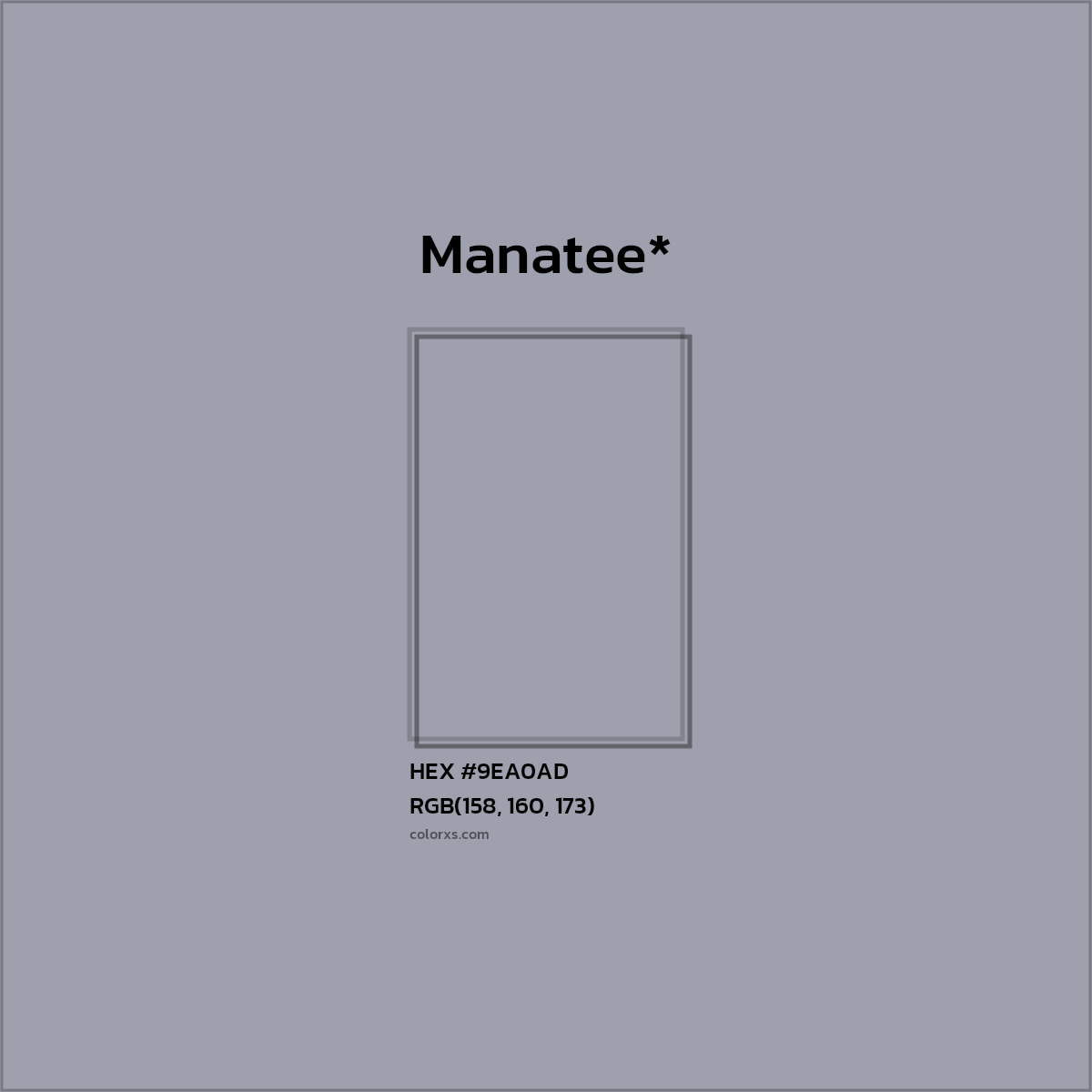 #9EA0AD hex color. RGB, RYB, CMYK, HSL, HSV codes and color conversions. Matching color names, palettes, paints.