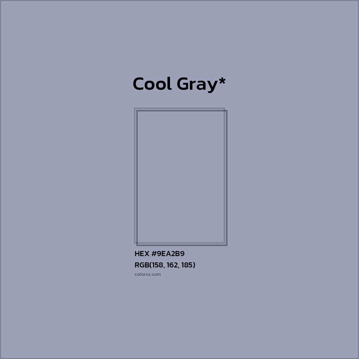 #9EA2B9 hex color. RGB, RYB, CMYK, HSL, HSV codes and color conversions. Matching color names, palettes, paints.