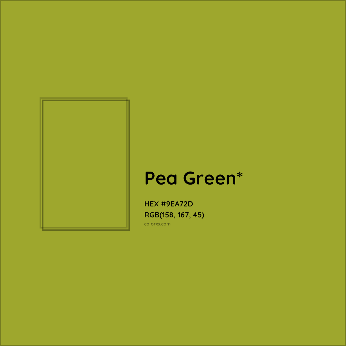#9EA72D hex color. RGB, RYB, CMYK, HSL, HSV codes and color conversions. Matching color names, palettes, paints.