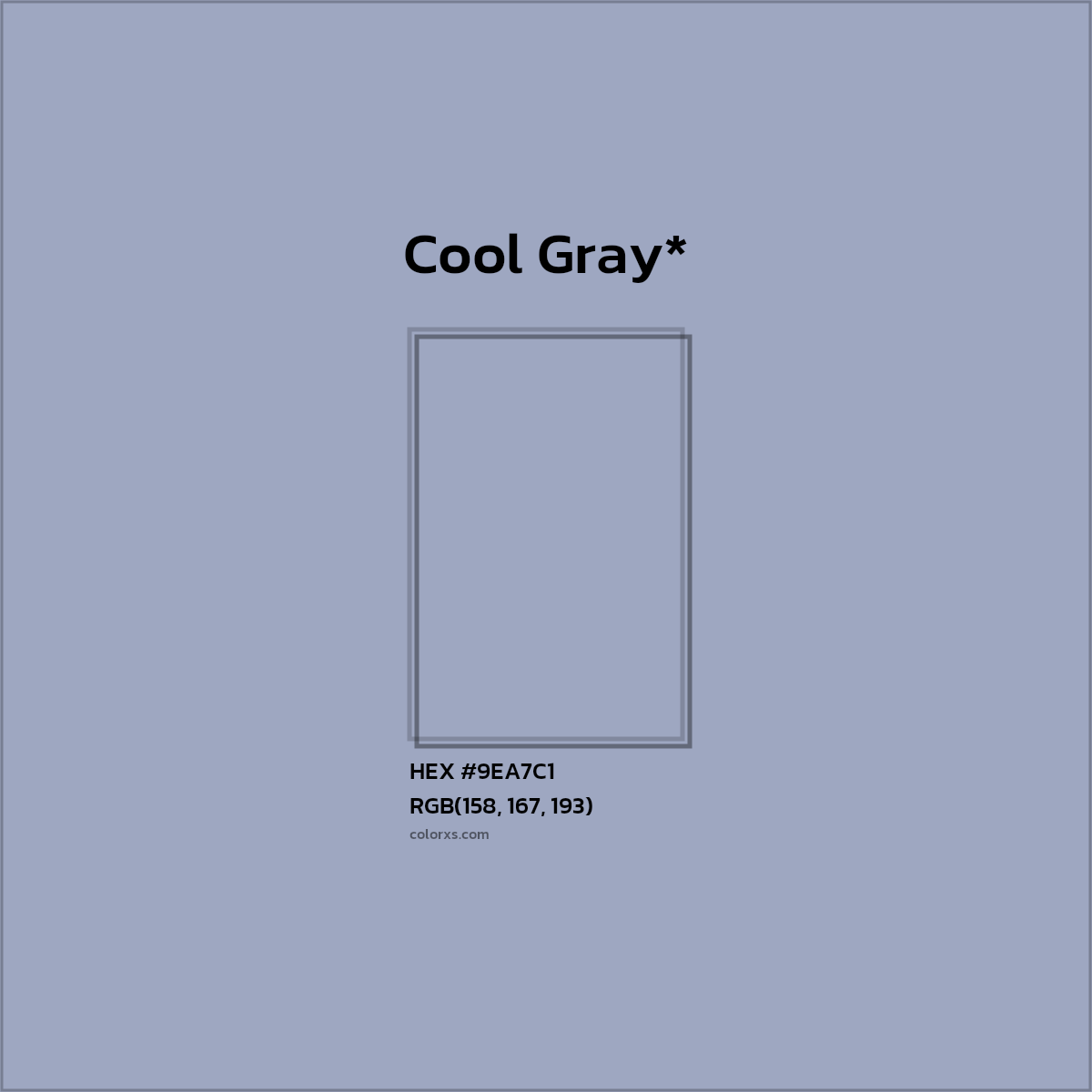 #9EA7C1 hex color. RGB, RYB, CMYK, HSL, HSV codes and color conversions. Matching color names, palettes, paints.