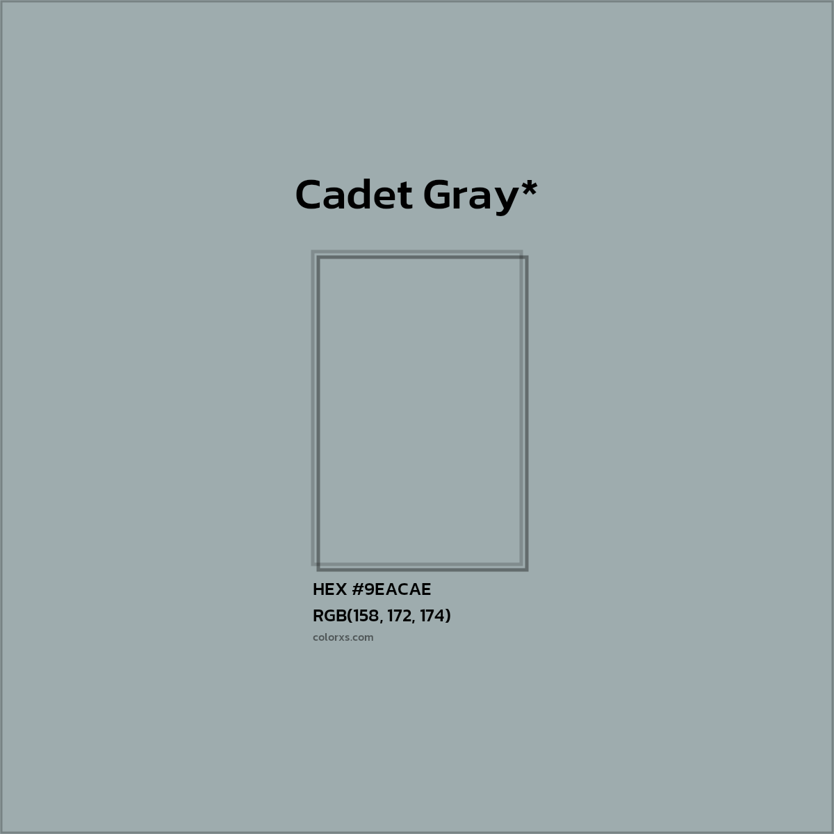 #9EACAE hex color. RGB, RYB, CMYK, HSL, HSV codes and color conversions. Matching color names, palettes, paints.