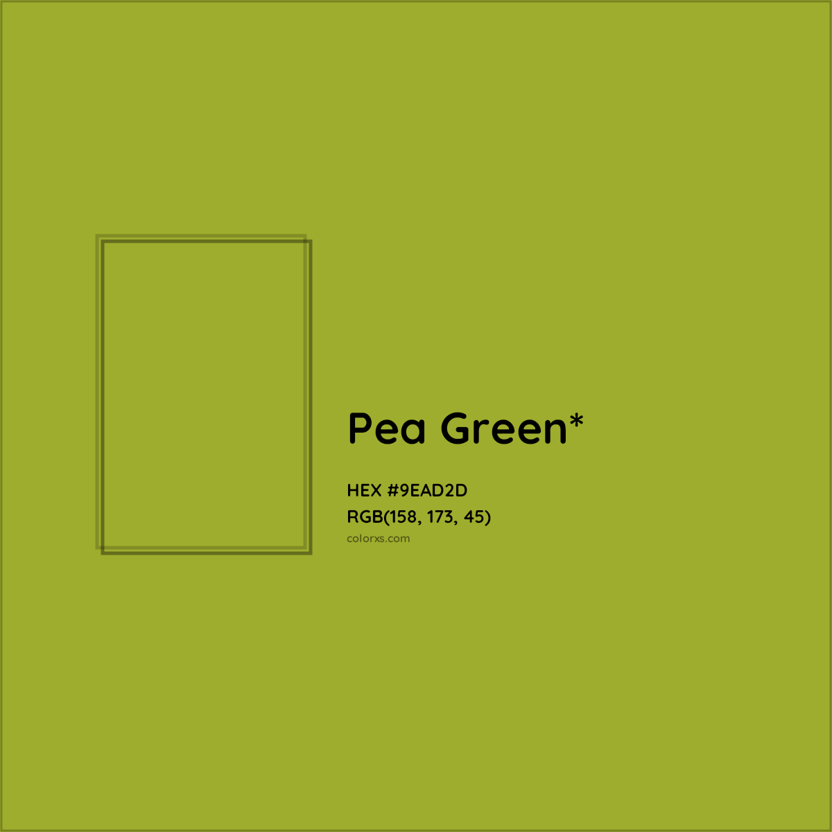 #9EAD2D hex color. RGB, RYB, CMYK, HSL, HSV codes and color conversions. Matching color names, palettes, paints.