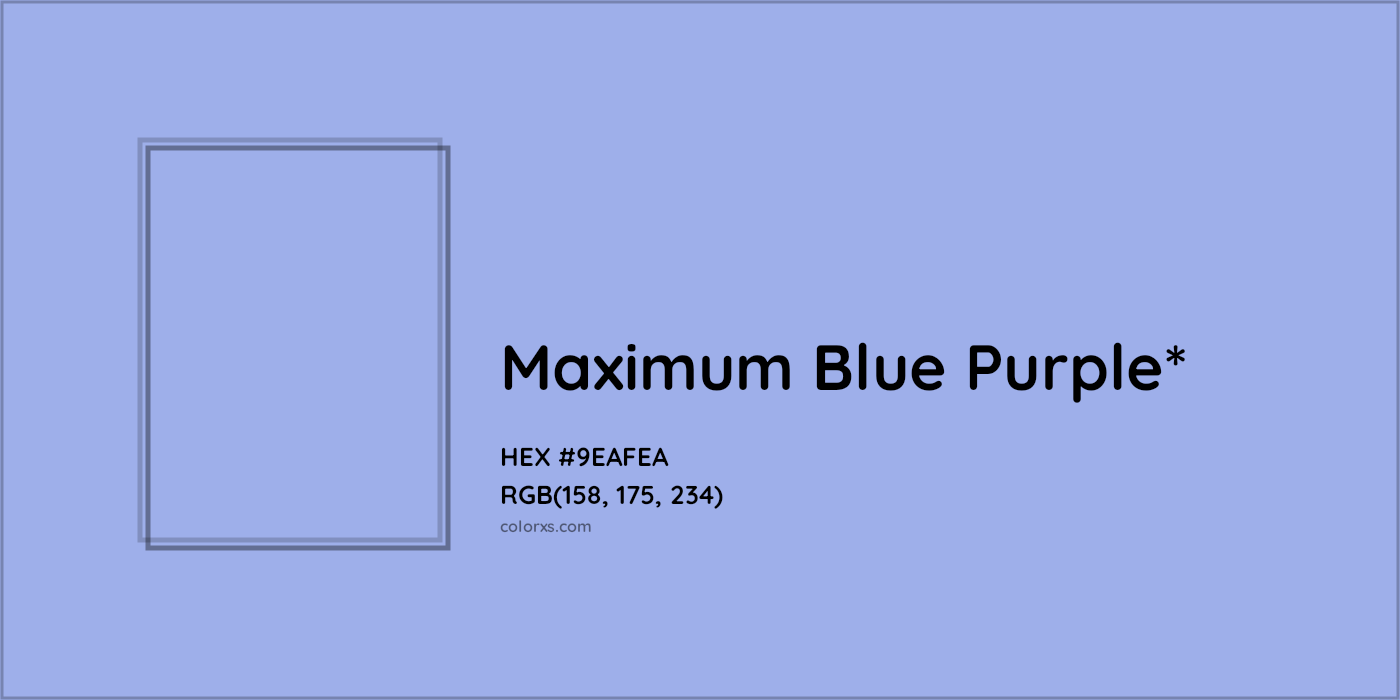 #9EAFEA hex color. RGB, RYB, CMYK, HSL, HSV codes and color conversions. Matching color names, palettes, paints.