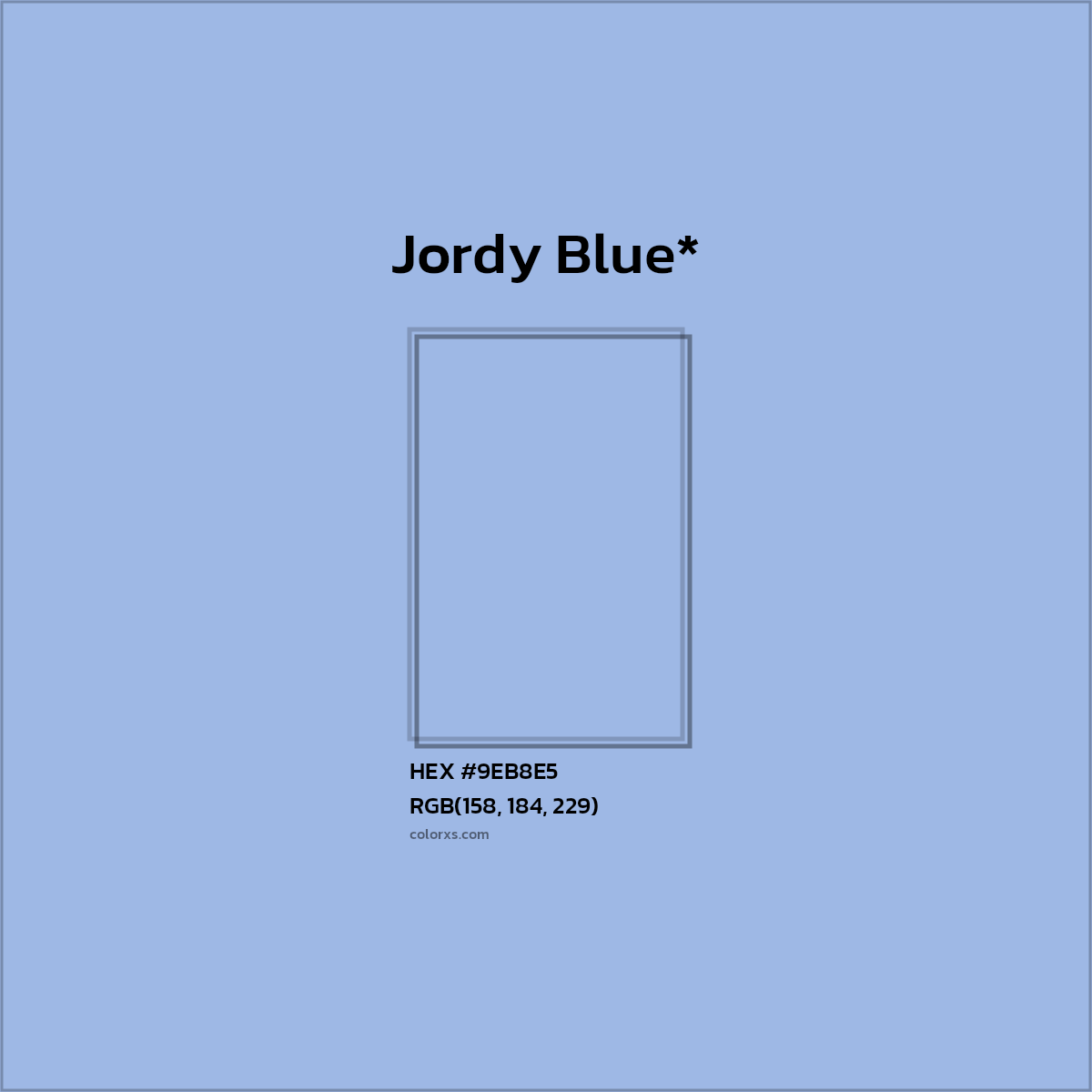 #9EB8E5 hex color. RGB, RYB, CMYK, HSL, HSV codes and color conversions. Matching color names, palettes, paints.