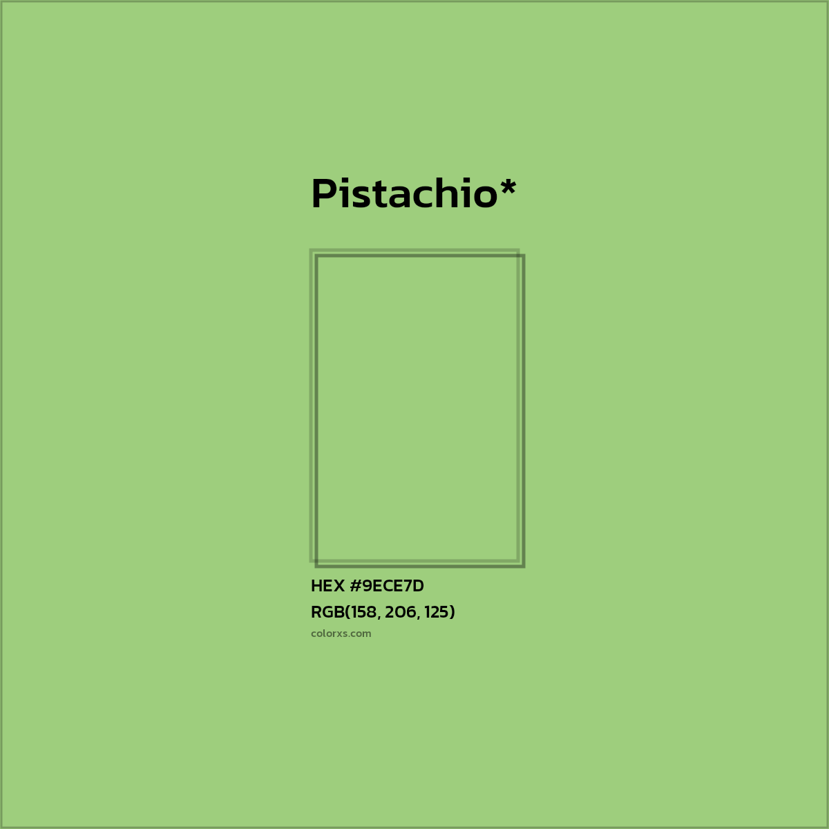 #9ECE7D hex color. RGB, RYB, CMYK, HSL, HSV codes and color conversions. Matching color names, palettes, paints.