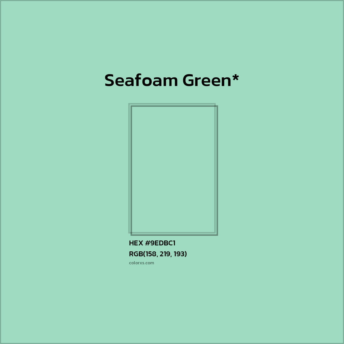 #9EDBC1 hex color. RGB, RYB, CMYK, HSL, HSV codes and color conversions. Matching color names, palettes, paints.