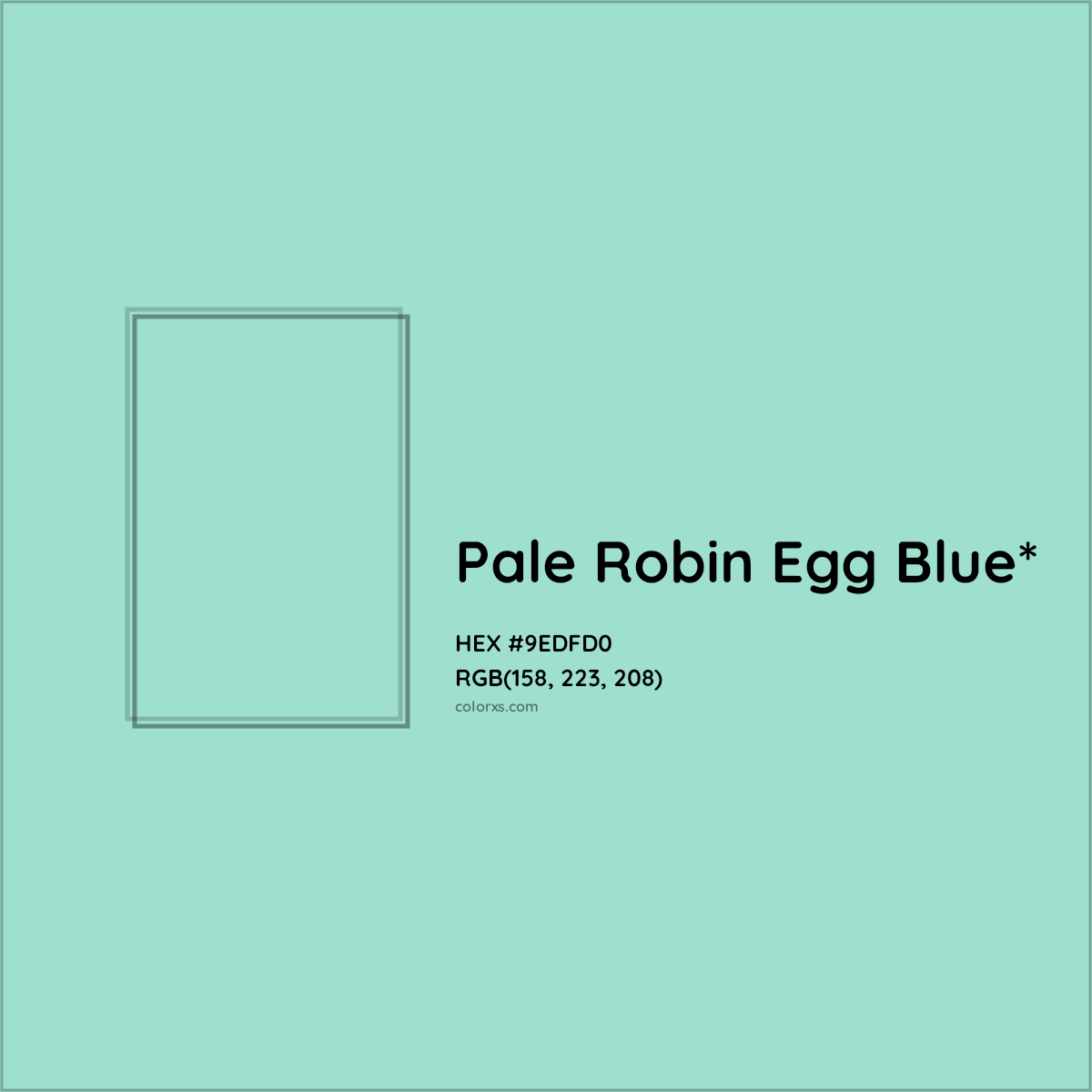 #9EDFD0 hex color. RGB, RYB, CMYK, HSL, HSV codes and color conversions. Matching color names, palettes, paints.