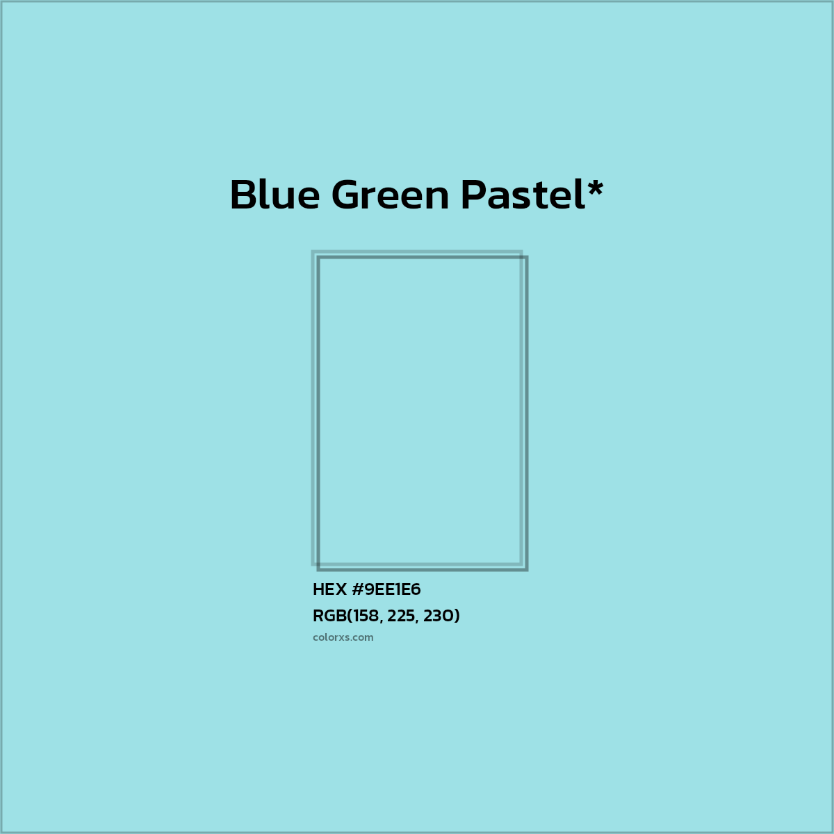 #9EE1E6 hex color. RGB, RYB, CMYK, HSL, HSV codes and color conversions. Matching color names, palettes, paints.