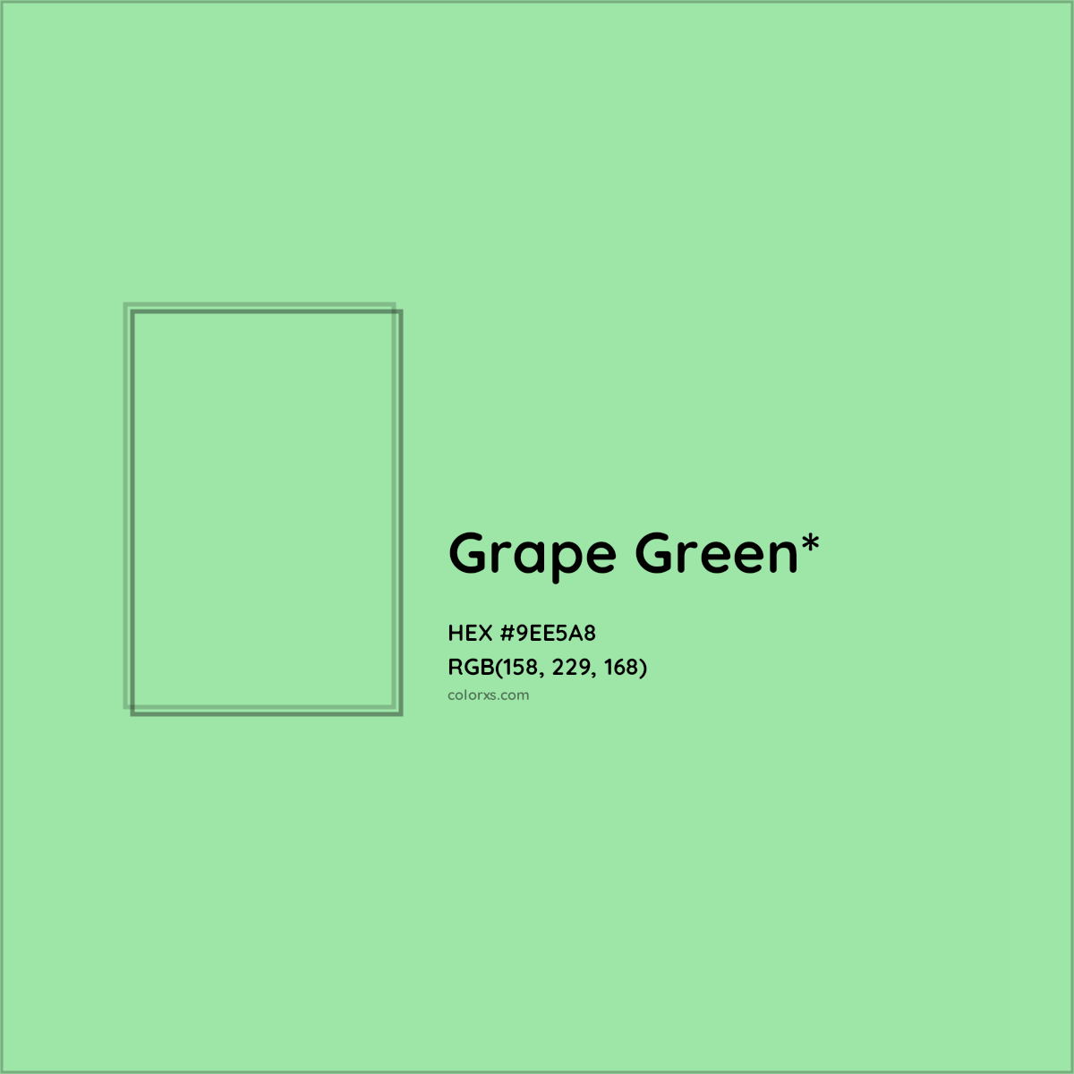 #9EE5A8 hex color. RGB, RYB, CMYK, HSL, HSV codes and color conversions. Matching color names, palettes, paints.