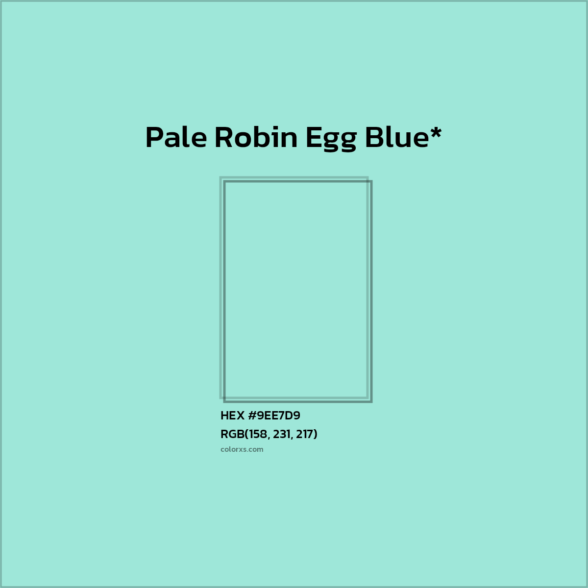 #9EE7D9 hex color. RGB, RYB, CMYK, HSL, HSV codes and color conversions. Matching color names, palettes, paints.